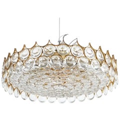 Palwa Extra Large Refurbished Gold Plated Brass and Glass Semi Flush Mount Lamp