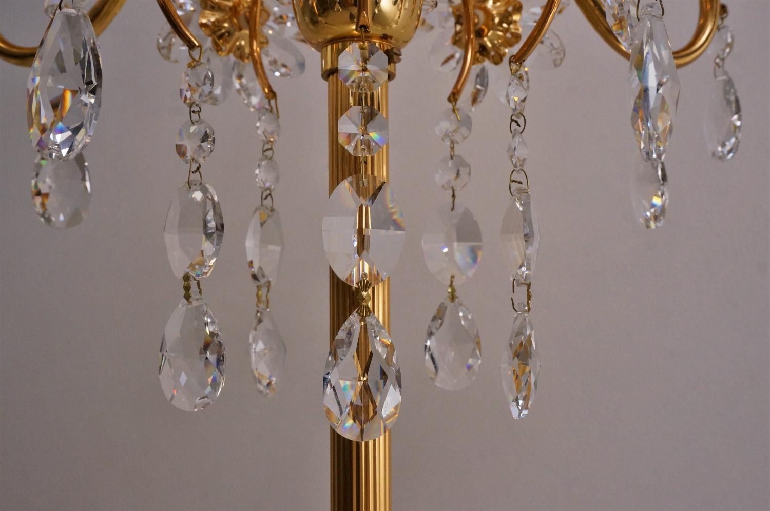 Palwa Floor Lamp, Gilt Brass Frame, Crystal Flowers and Beads, German For Sale 5