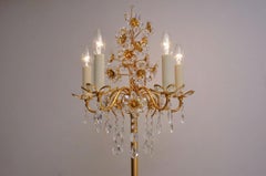Palwa Floor Lamp, Gilt Brass Frame, Crystal Flowers and Beads, German