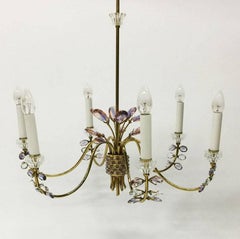 Germany Chandelier, Brass and Faceted Crystals by Palwa, 1970s
