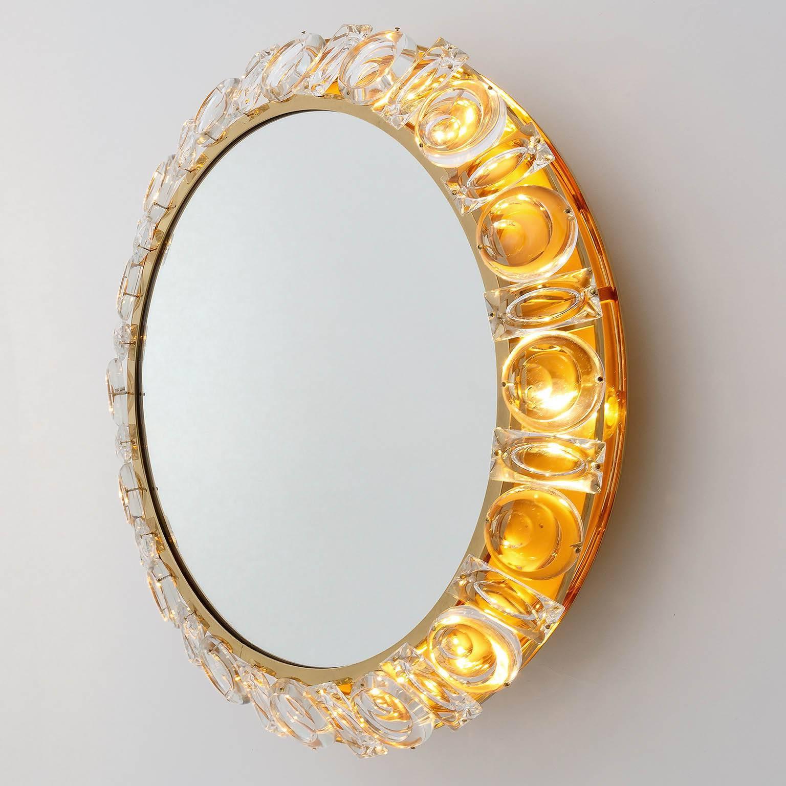 Gilt Mid-Century Modern Gilded Brass and Crystal Backlit Mirror by Palwa, 1970 For Sale