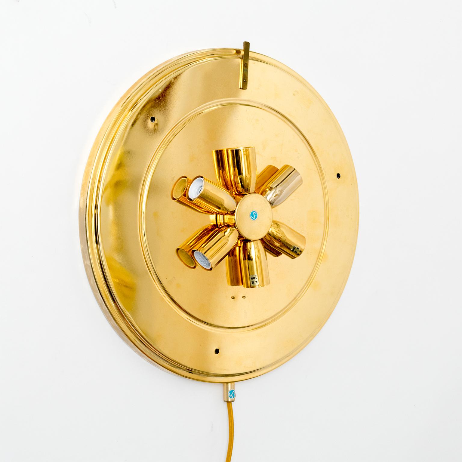 Cristal Miroir rond Palwa en laiton doré de style moderne du milieu du siècle dernier décoré de cristaux en vente