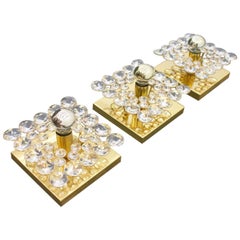 Palwa Gilded Wall Lights with Crystal Glass Germany 1960s
