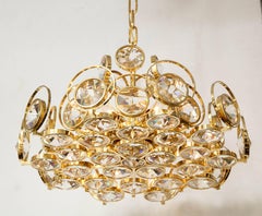 Palwa Gilt Brass and Crystal Chandelier, Scandinavian, Austria, 1960s