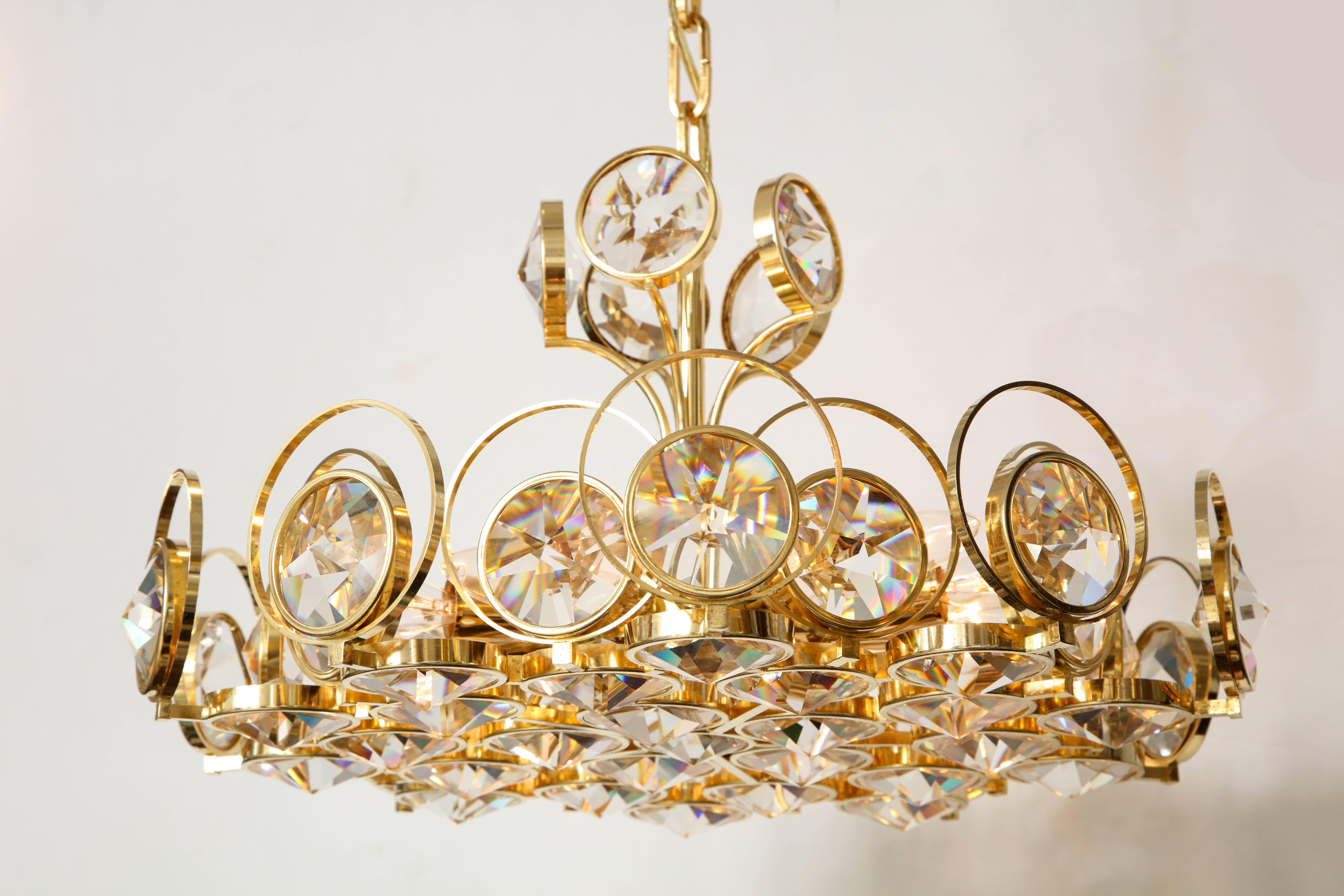 Austrian Palwa Gilt Brass and Crystal Chandelier For Sale