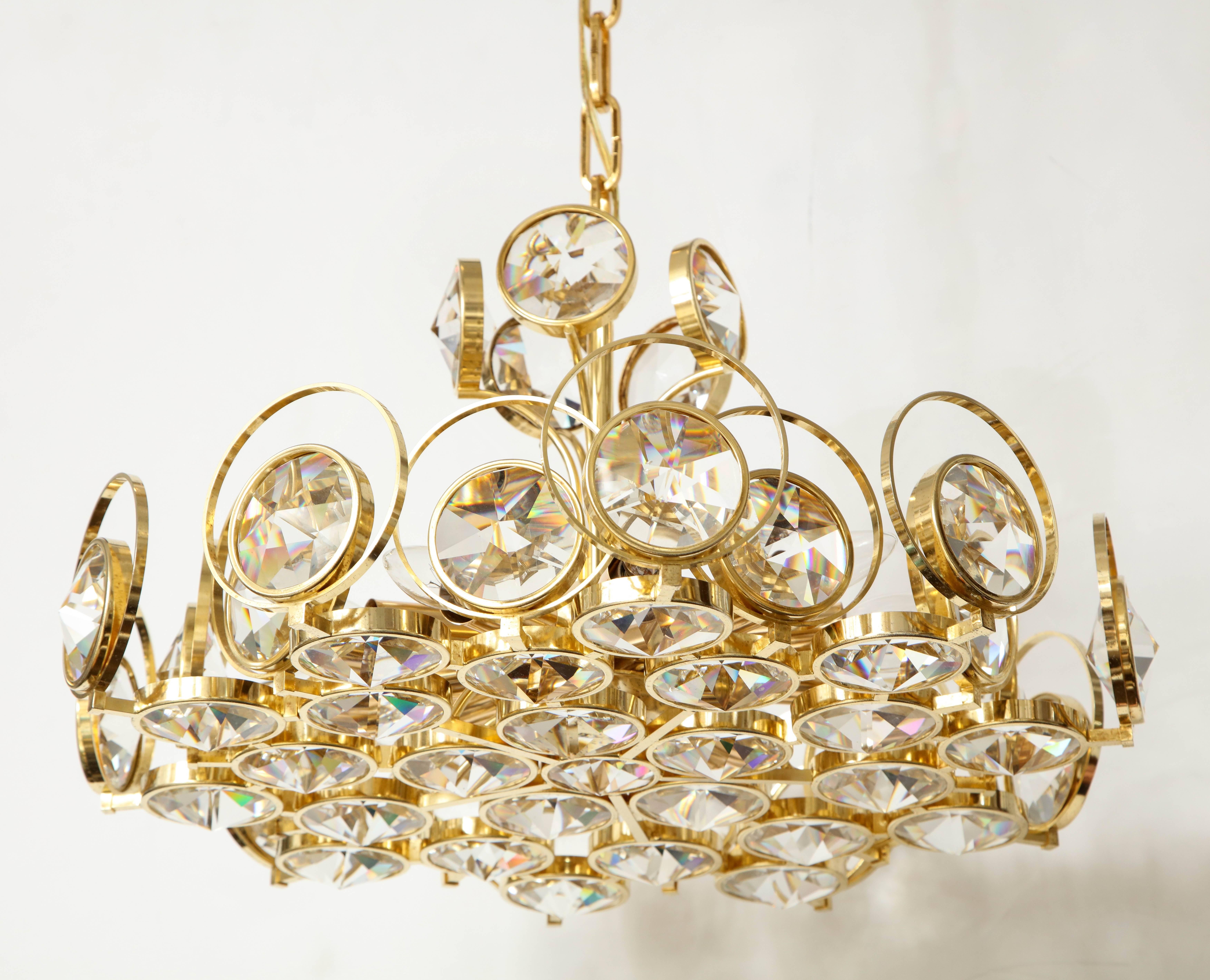 20th Century Palwa Gilt Brass and Crystal Chandelier For Sale