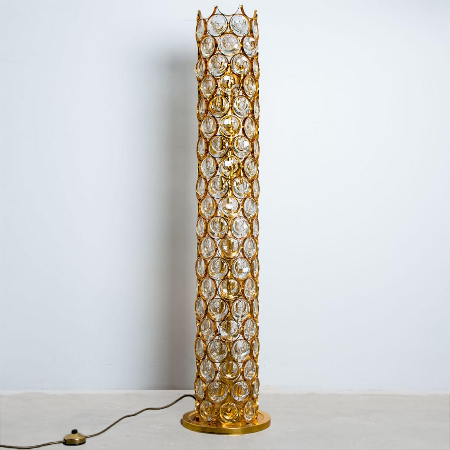 Palwa Gilt Metal Glass Floorlamp, 1970 im Angebot 7