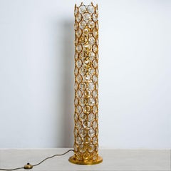 Lampada da terra in vetro e metallo dorato di Palwa, 1970