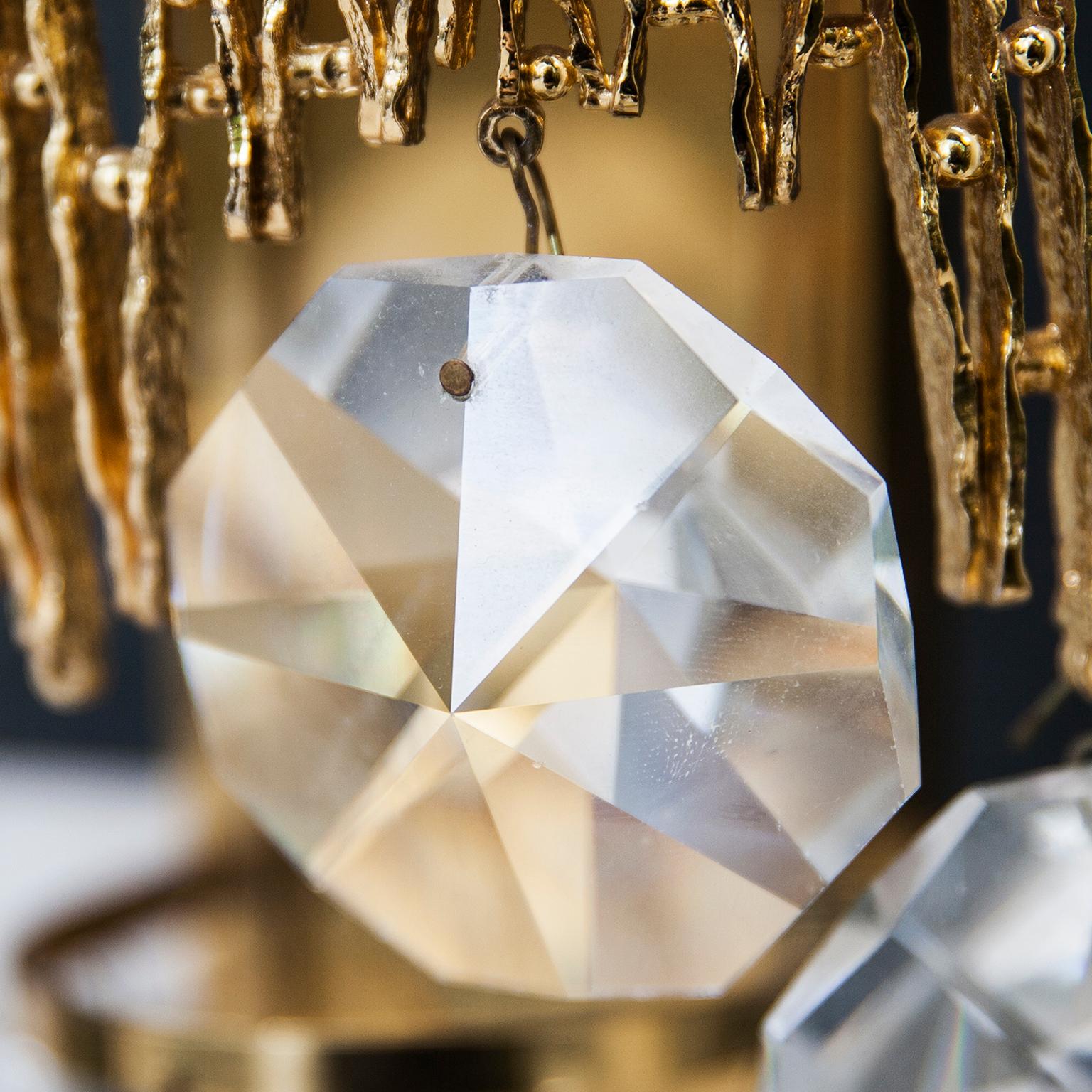 Hollywood Regency Palwa Gilt Metal Jewel Crystal Sconce For Sale