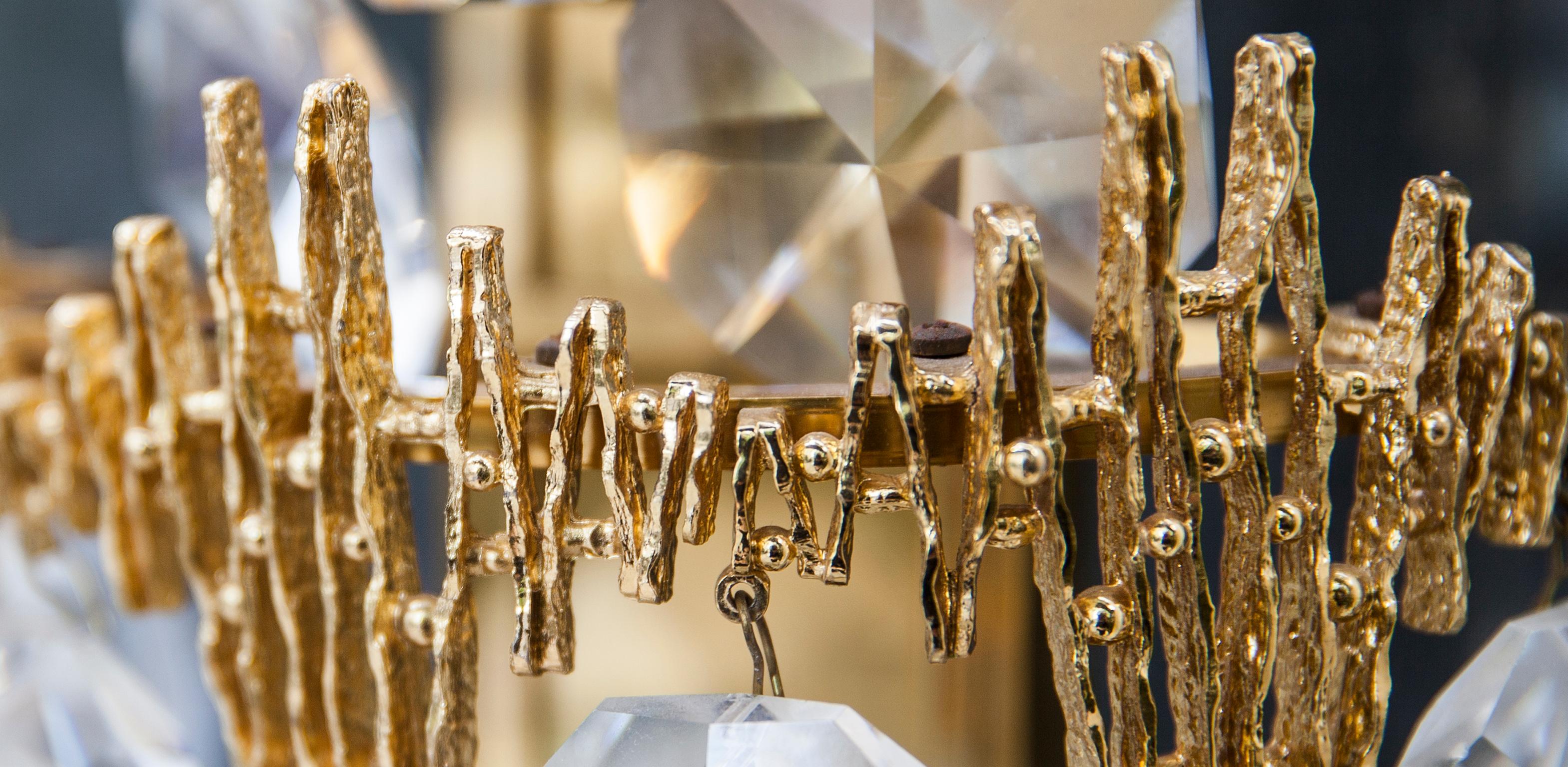 German Palwa Gilt Metal Jewel Crystal Sconce For Sale