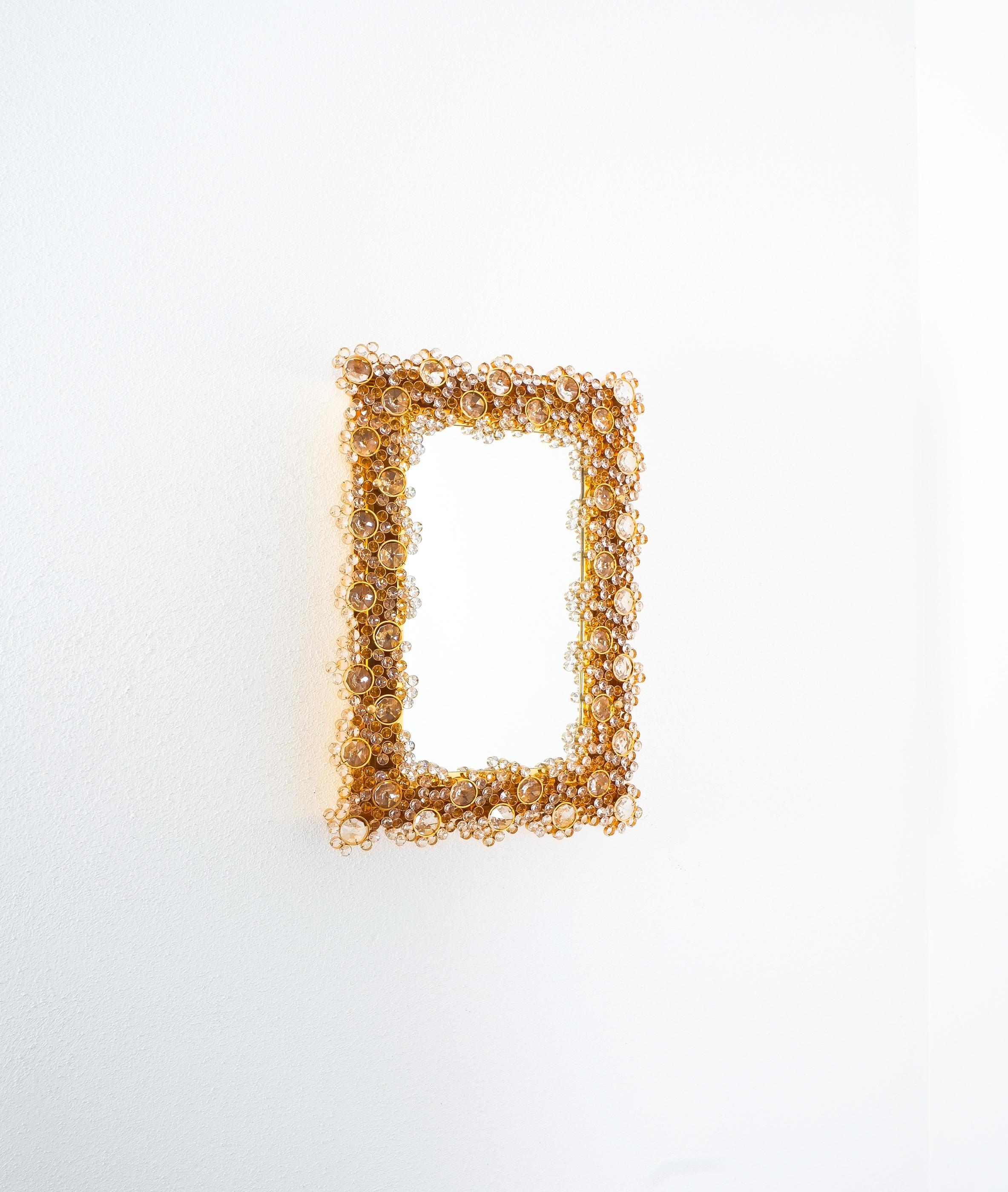 Palwa Gold Brass and Crystal Glass Backlit Wall Mirror, Germany, 1970 4