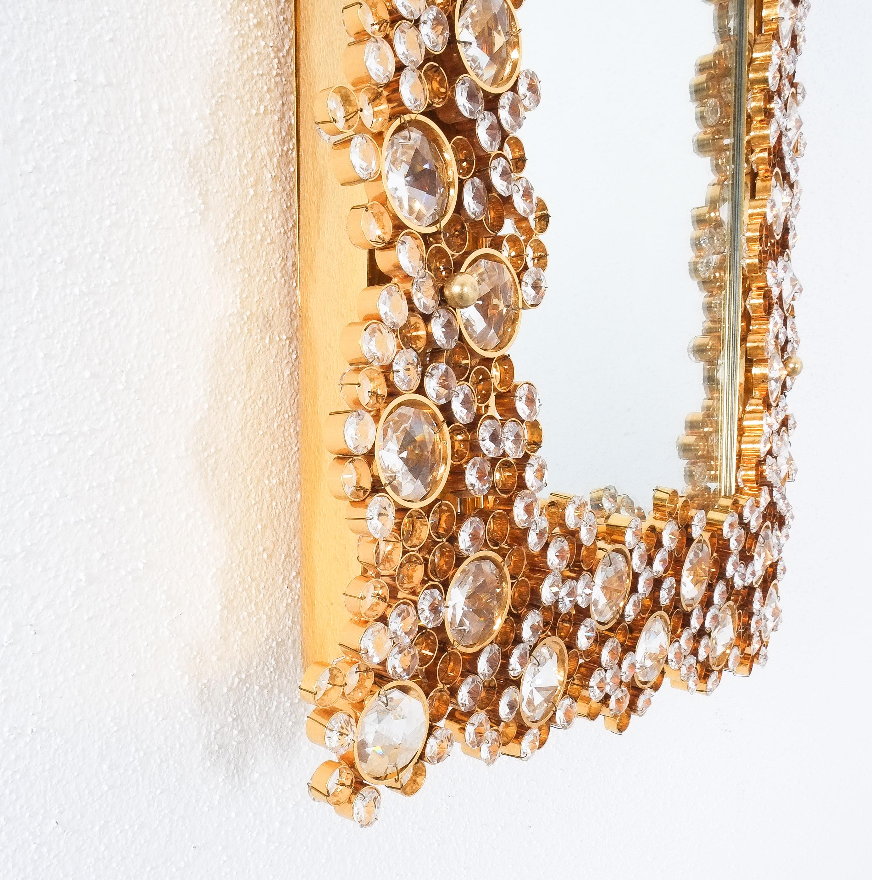 Late 20th Century Palwa Gold Brass and Crystal Glass Backlit Wall Mirror, Germany, 1970 For Sale