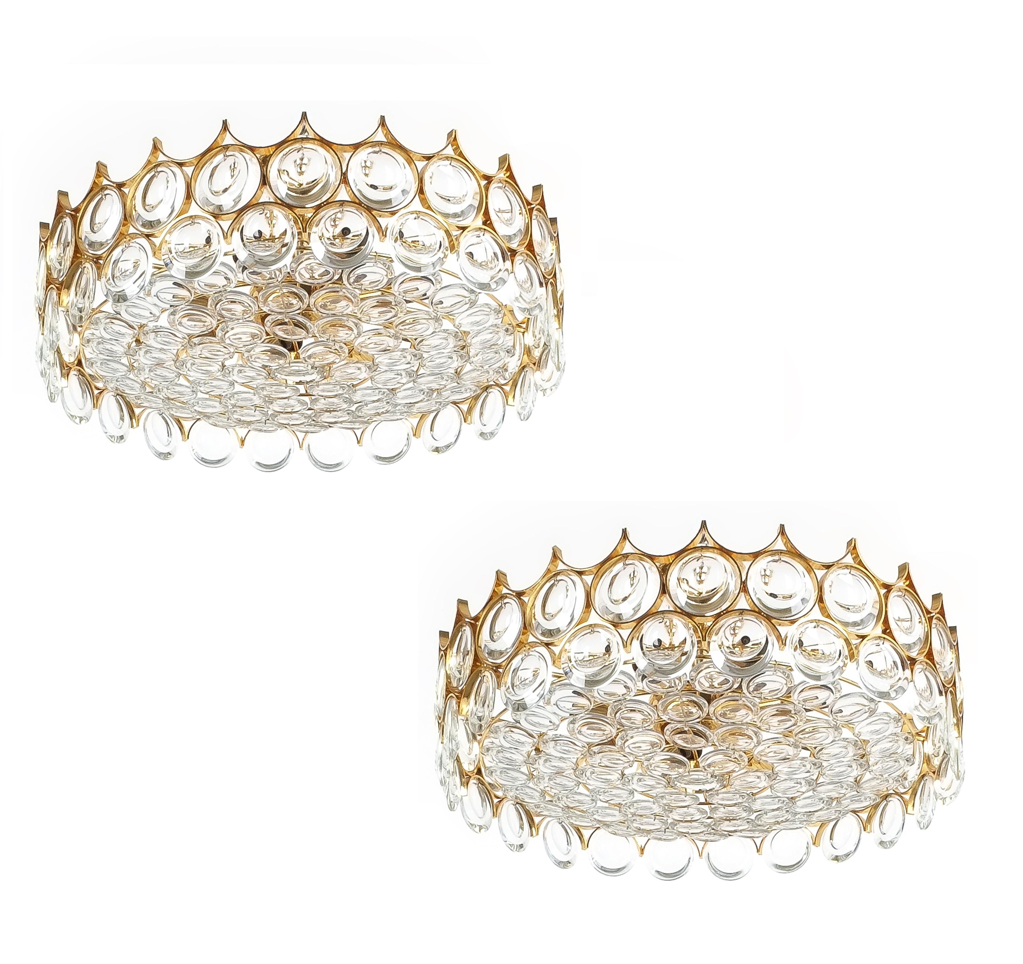 Palwa Gold Brass and Glass Large Chandelier Ceiling Lamp, 1960 4