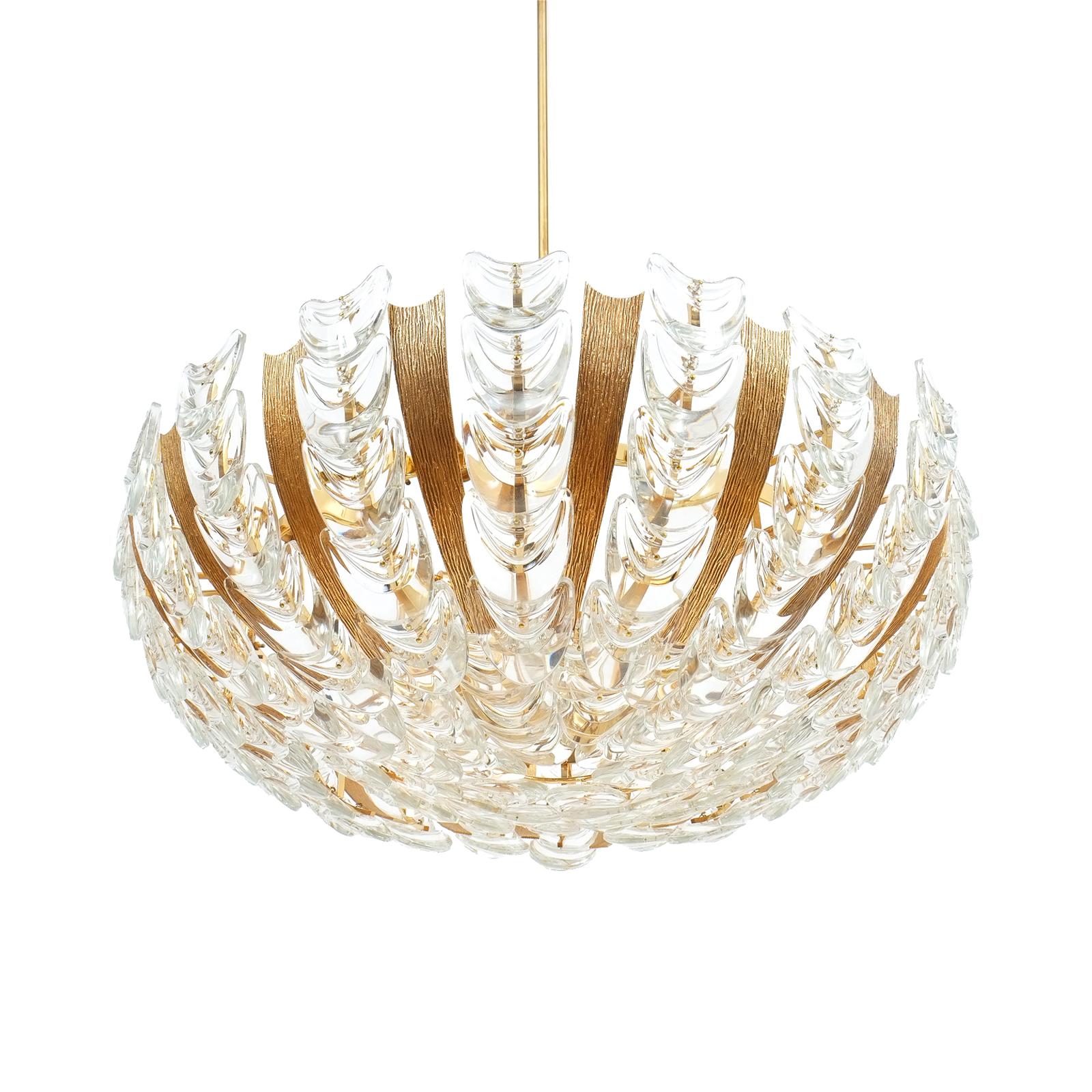 Palwa Gold Brass and Glass Large Chandelier Ceiling Lamp, 1960 7