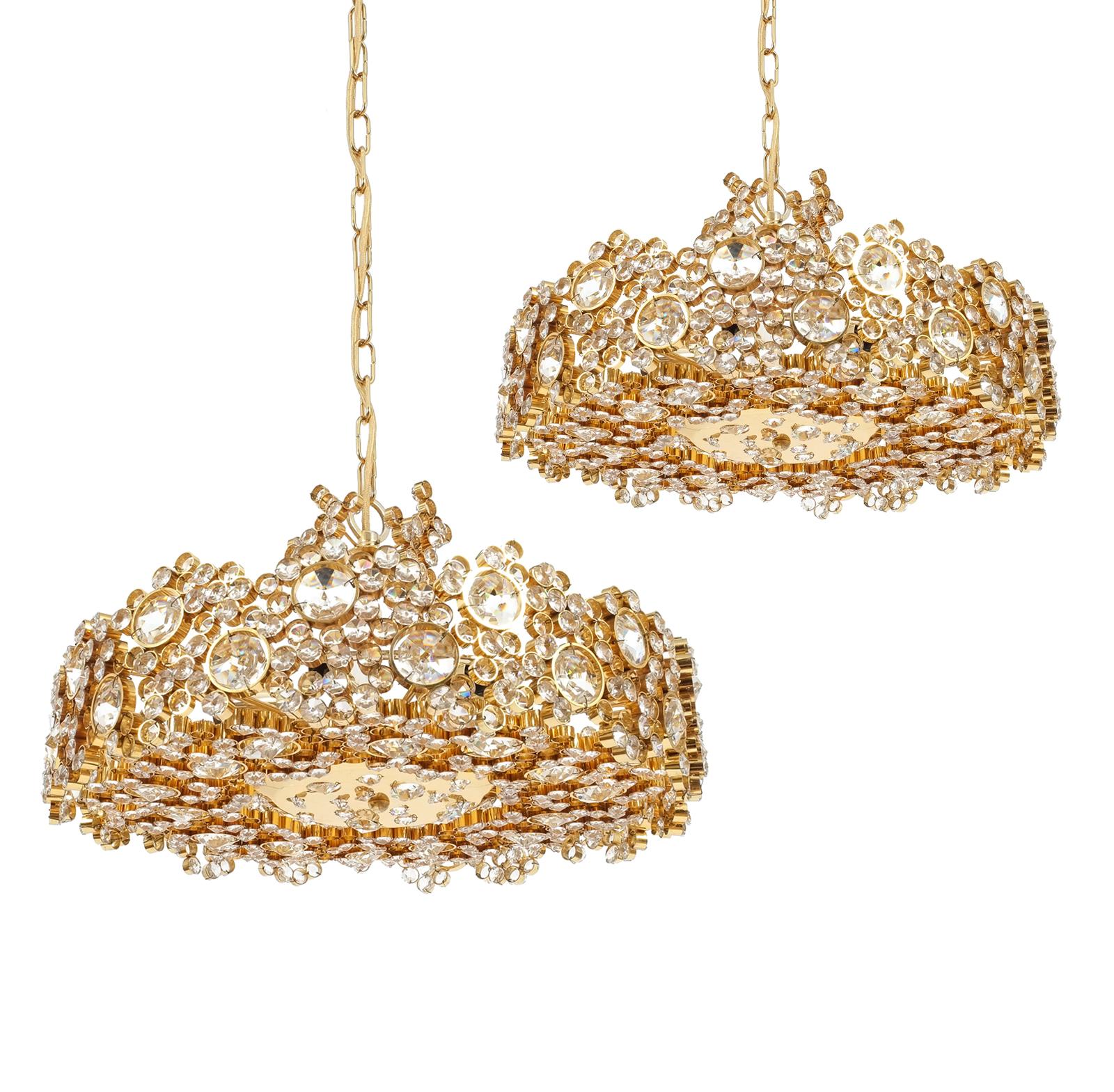 Palwa Gold Brass and Glass Large Chandelier Ceiling Lamp, 1960 8