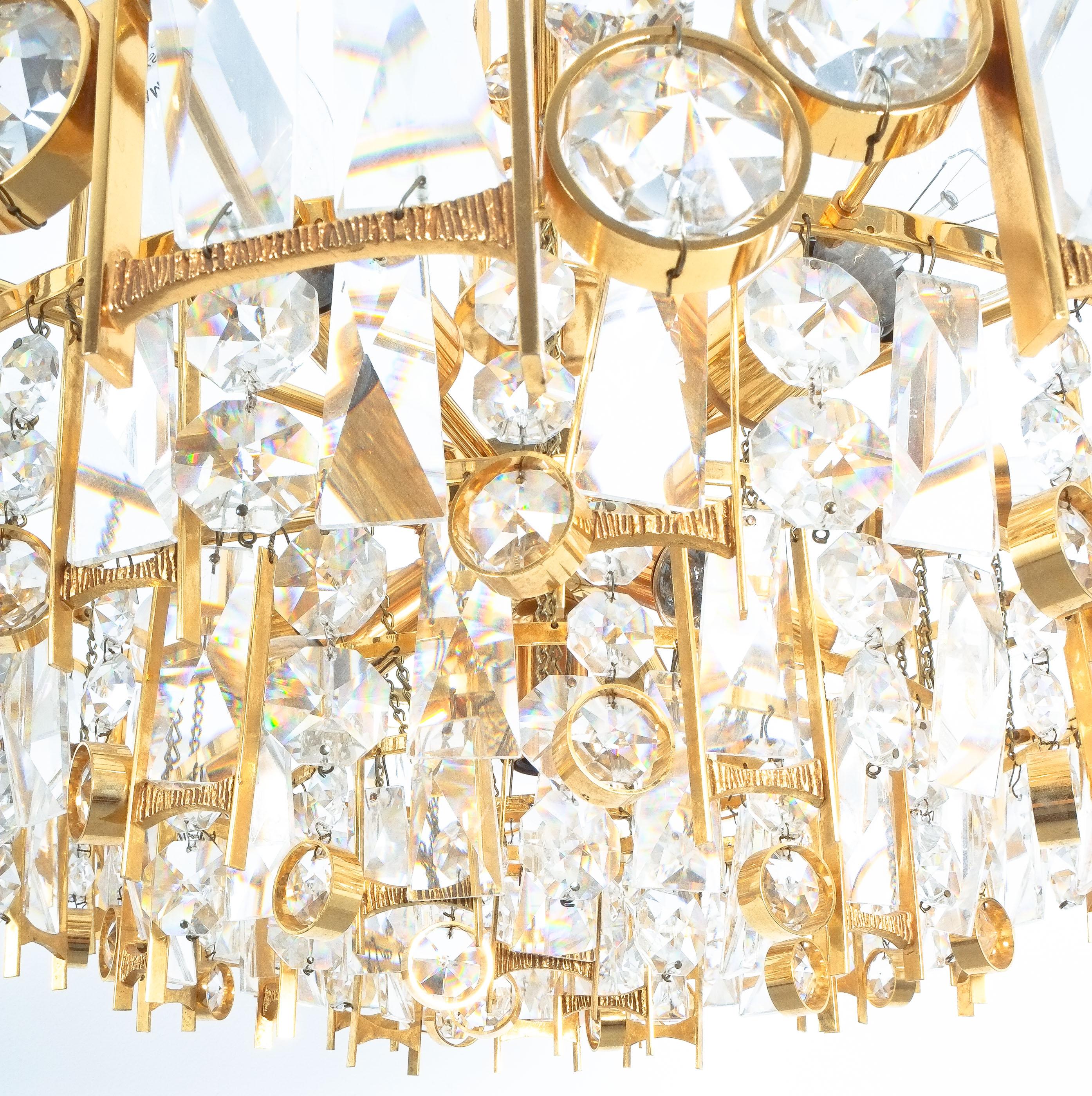 Lampadario Palwa Gold Brass Crystal Glass, Germania, 1960 in vendita 2