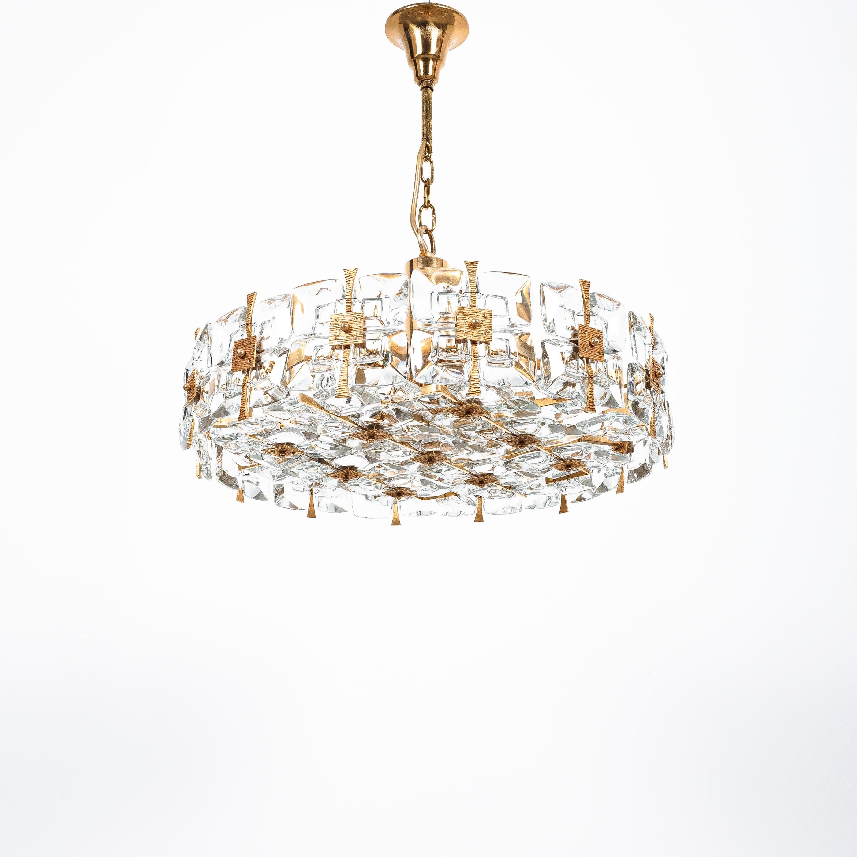 Palwa Gold Brass Crystal Glass Chandelier, Germany, 1960 For Sale 4