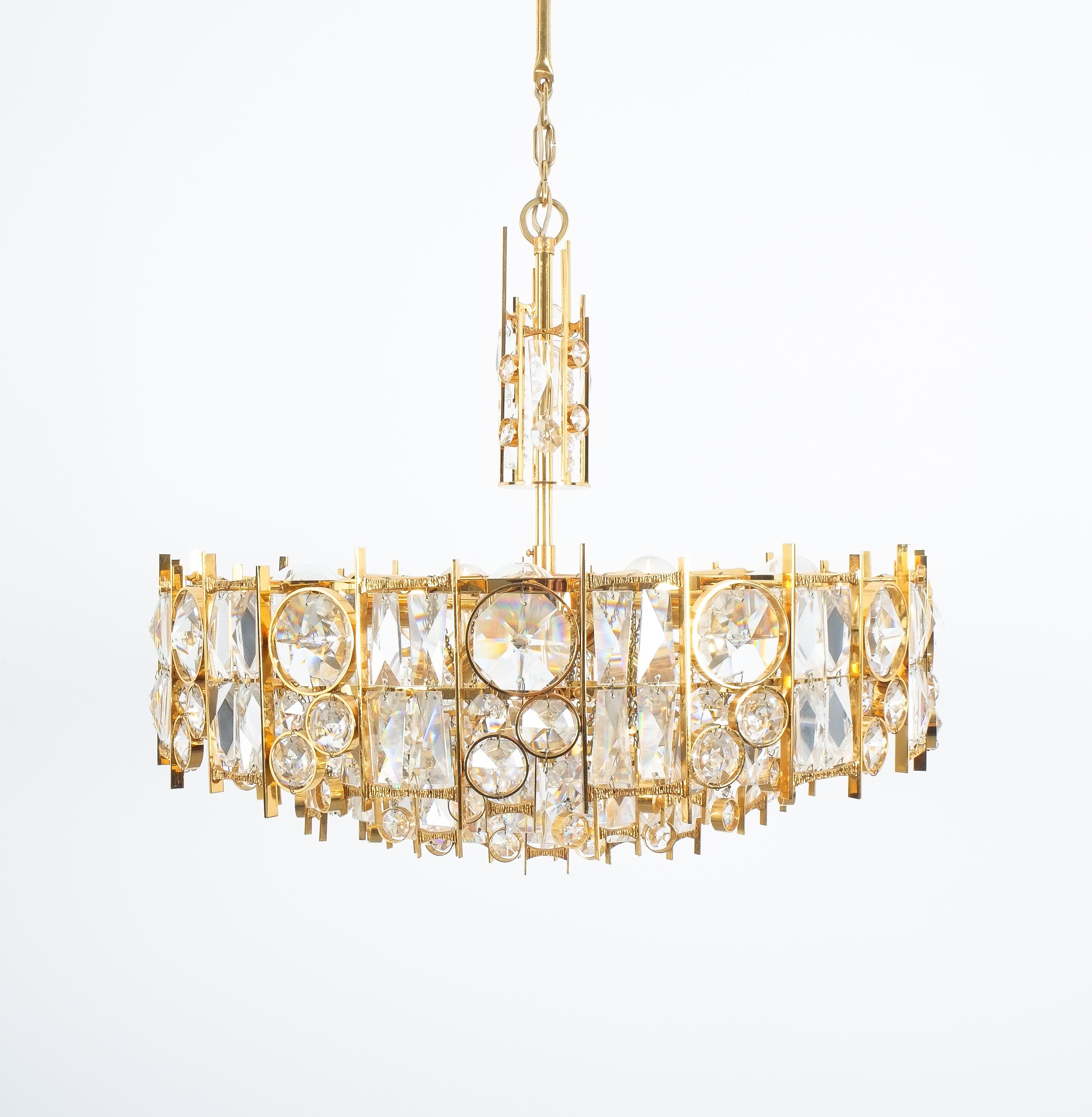 Palwa Gold Brass Crystal Glass Lamp Chandelier, Germany, 1960 For Sale 5