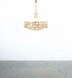 Palwa Gold Brass Crystal Glass Lamp Chandelier, Germany, 1960