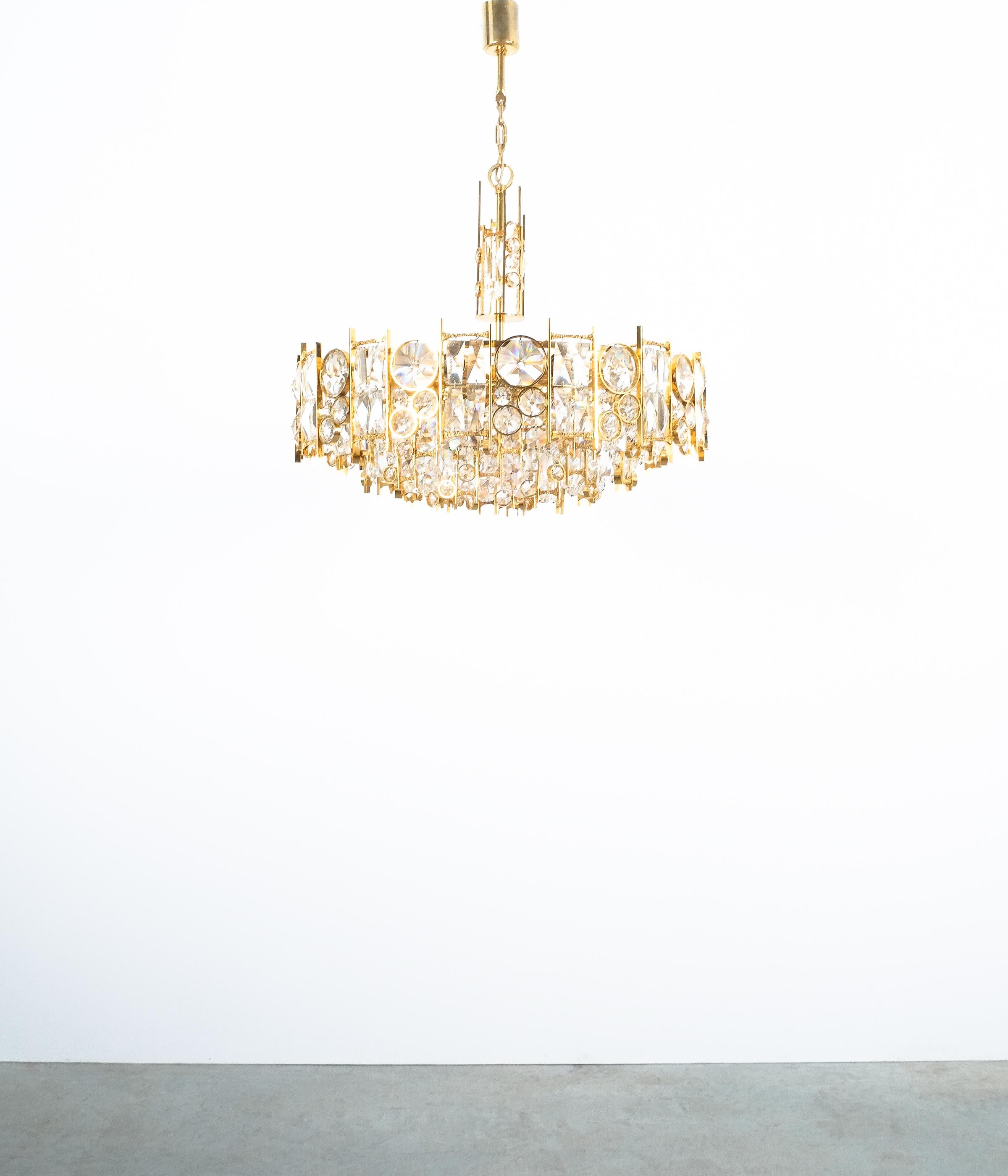 Palwa Gold Brass Crystal Glass Lamp Chandelier, Germany, 1960 For Sale 1