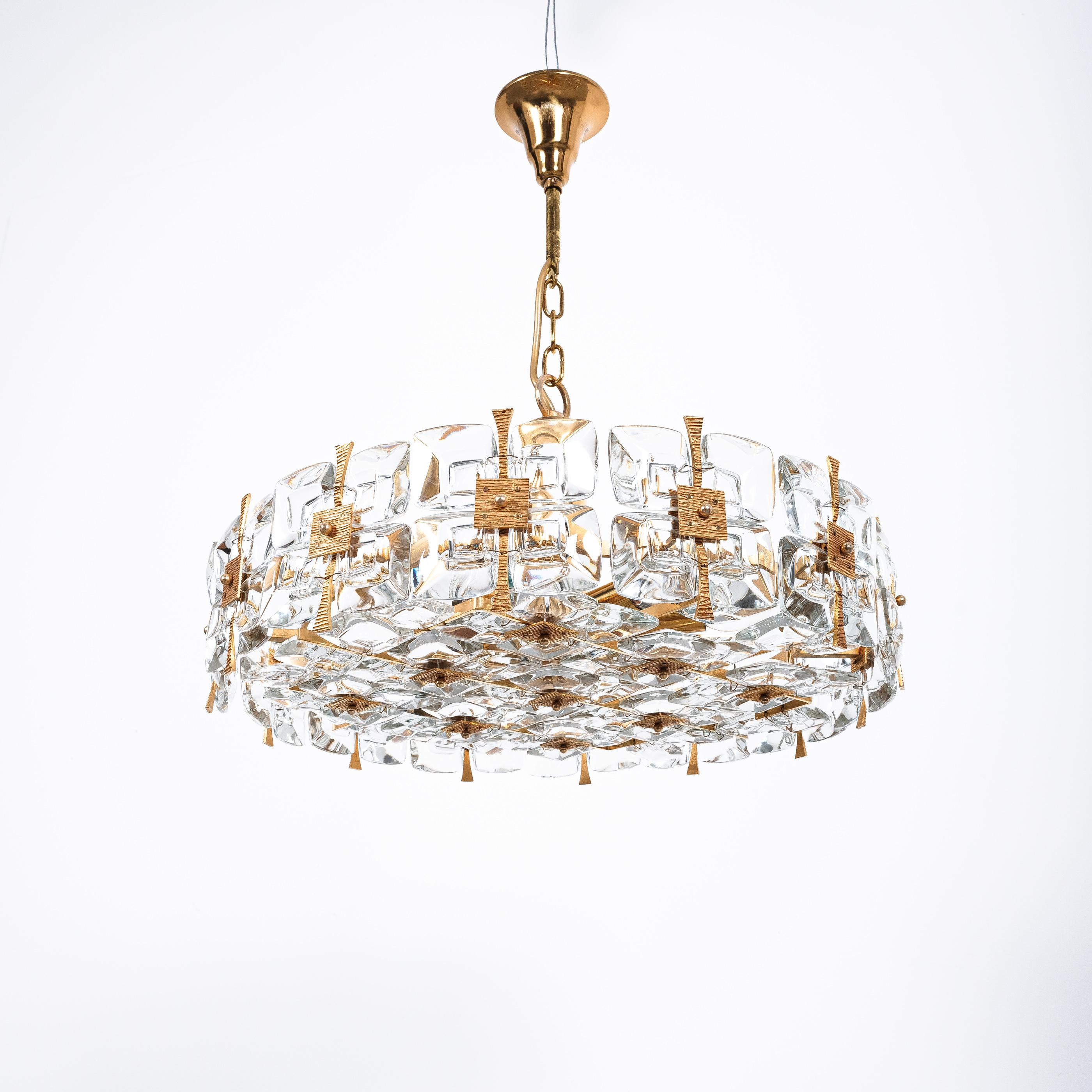 Palwa Gold Brass Crystal Glass Chandelier, Germany, 1960 For Sale 1