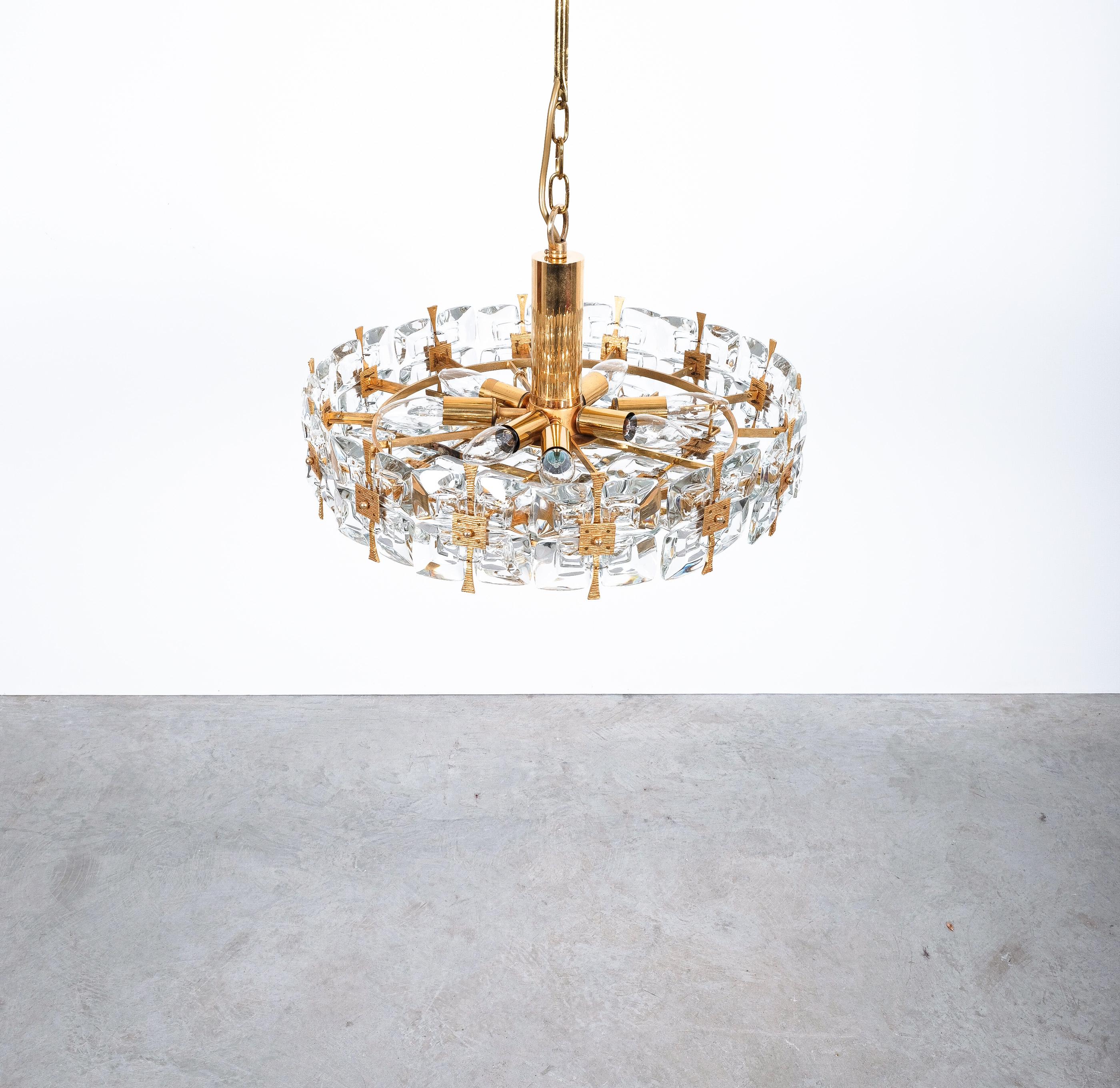 Palwa Gold Brass Crystal Glass Chandelier, Germany, 1960 For Sale 2