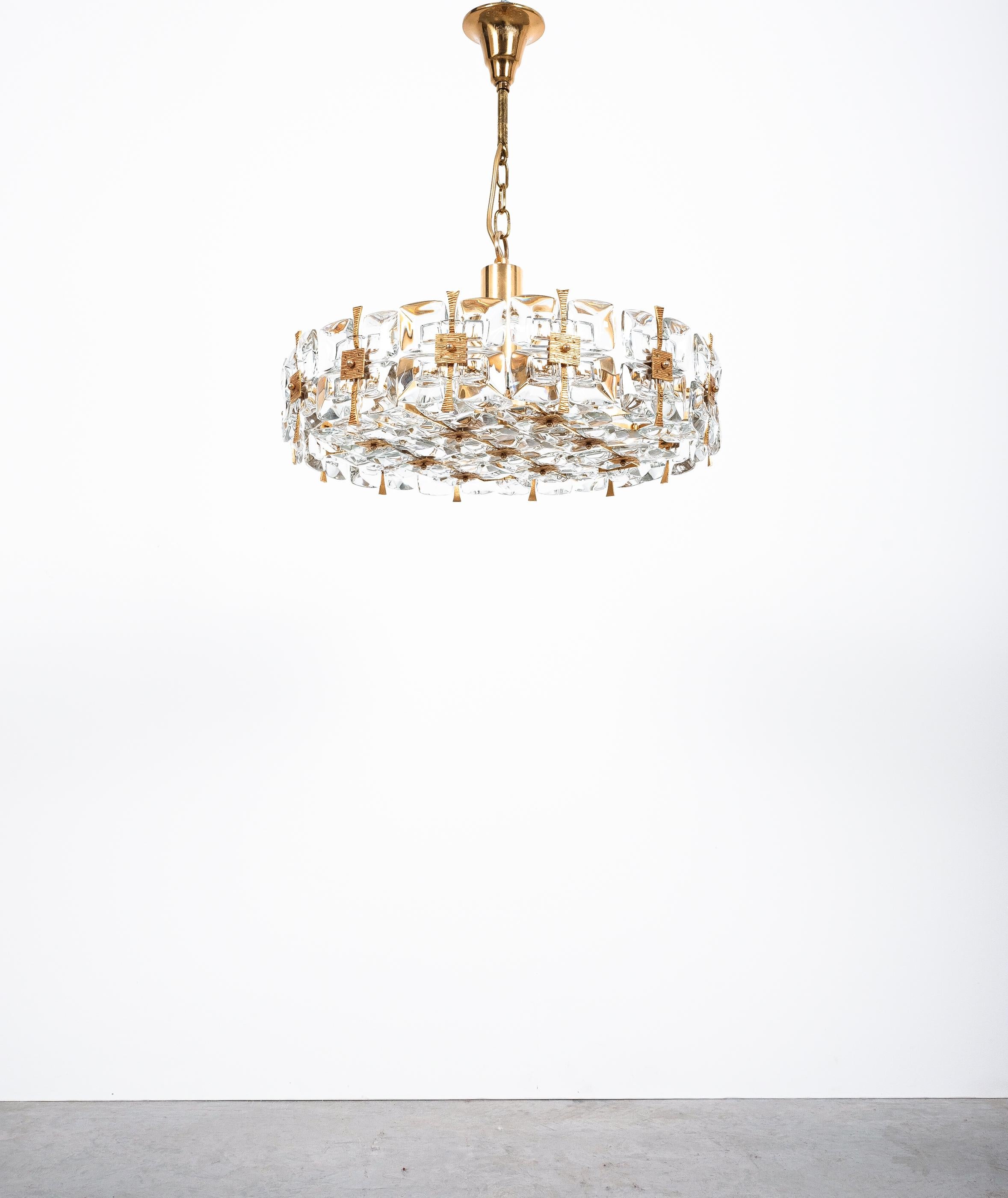 Palwa Gold Brass Crystal Glass Chandelier, Germany, 1960 For Sale 3