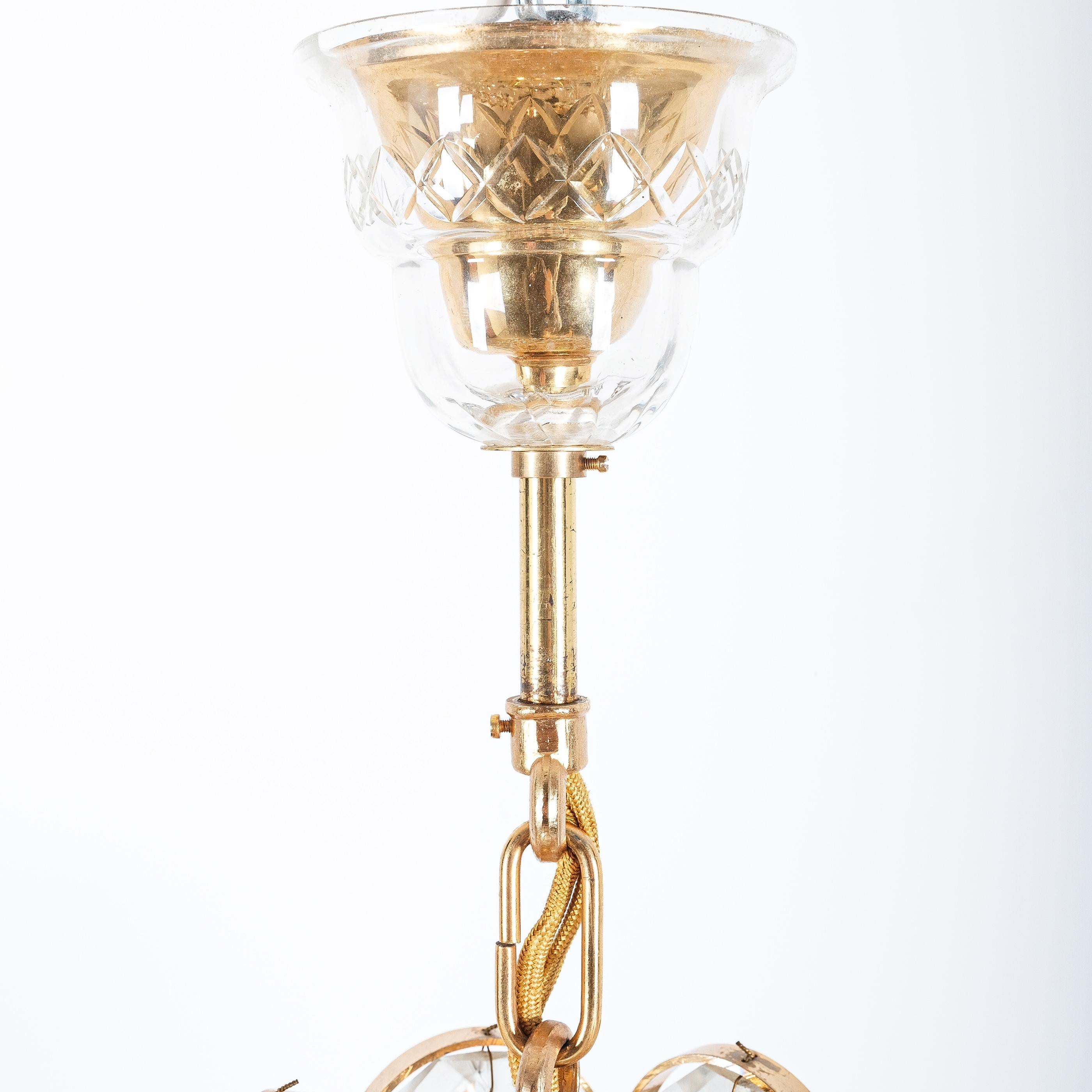 Palwa Gold Brass Crystal Glass Lamp Large Chandelier, Germany, 1960 4