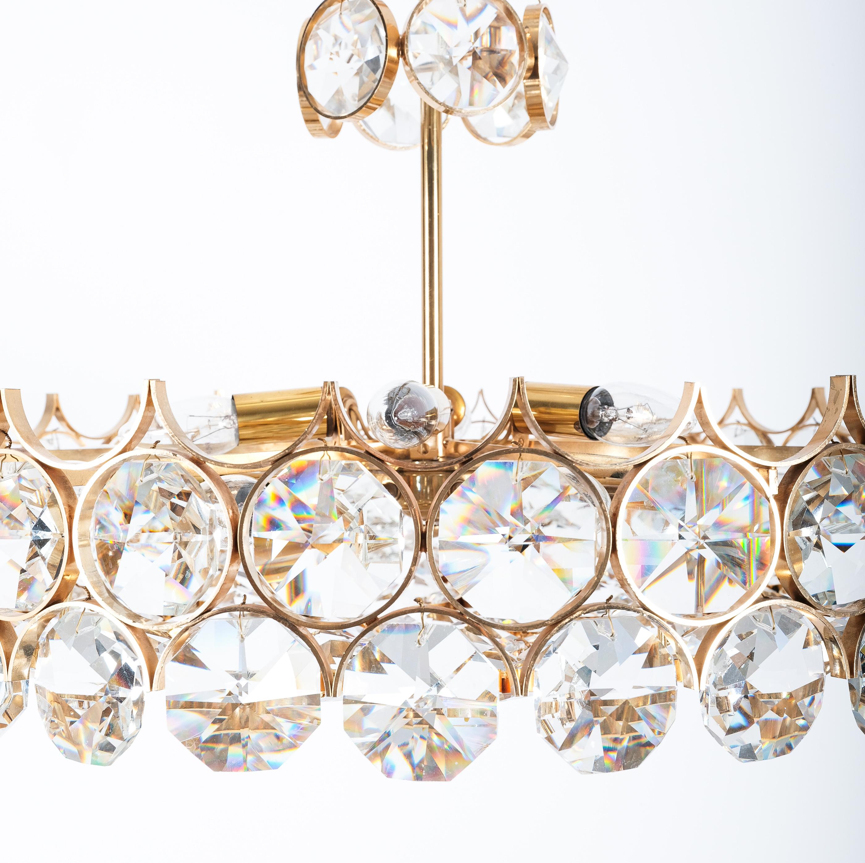Palwa Gold Brass Crystal Glass Lamp Large Chandelier, Germany, 1960 5