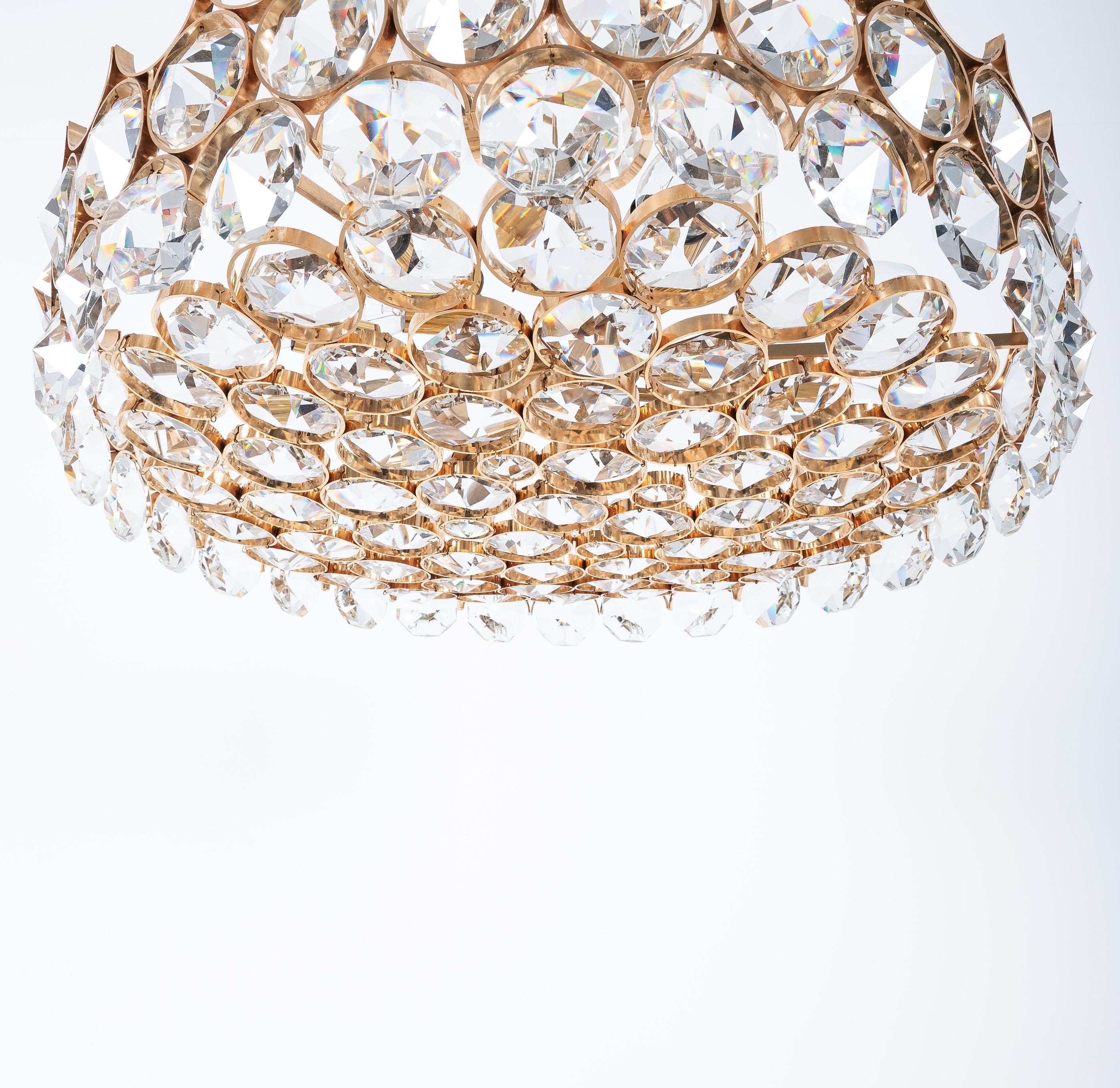 Palwa Gold Brass Crystal Glass Lamp Large Chandelier, Germany, 1960 1