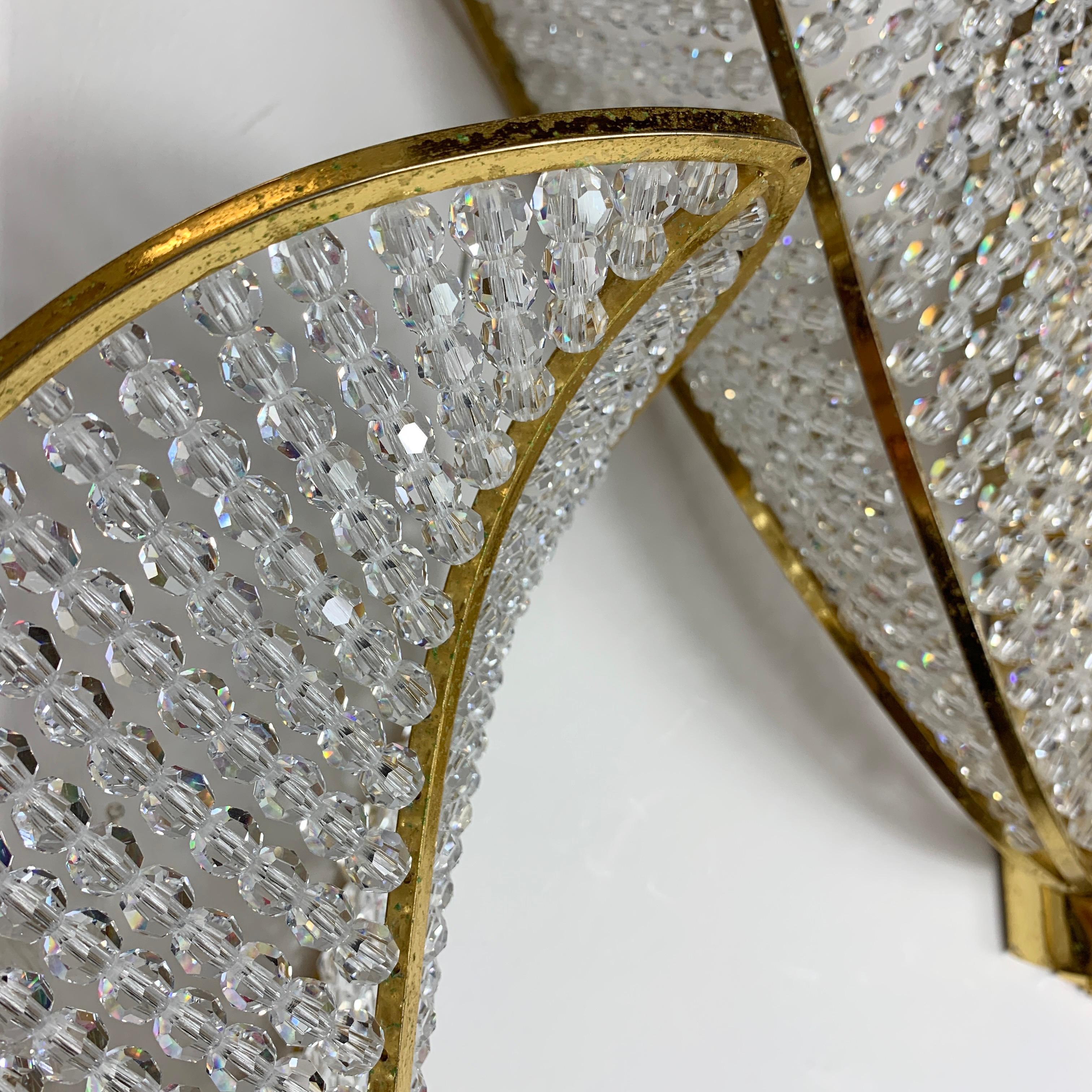 Palwa Gold Crystal Tulip Wall Lights, circa 1970s In Good Condition For Sale In Hastings, GB