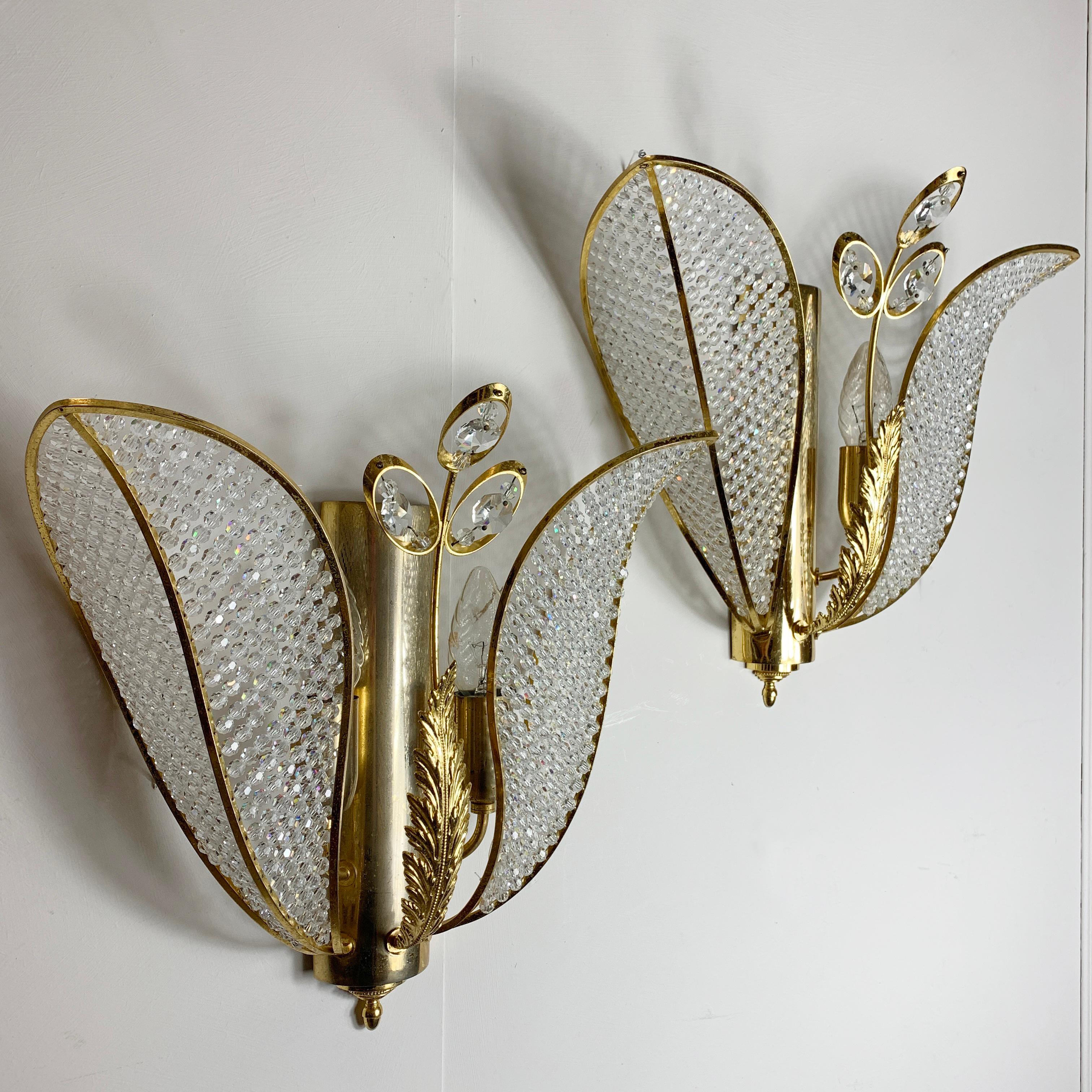20th Century Palwa Gold Crystal Tulip Wall Lights, circa 1970s For Sale