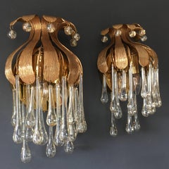 Palwa Gold-Plated Murano Glass Teardrop Wall Sconces