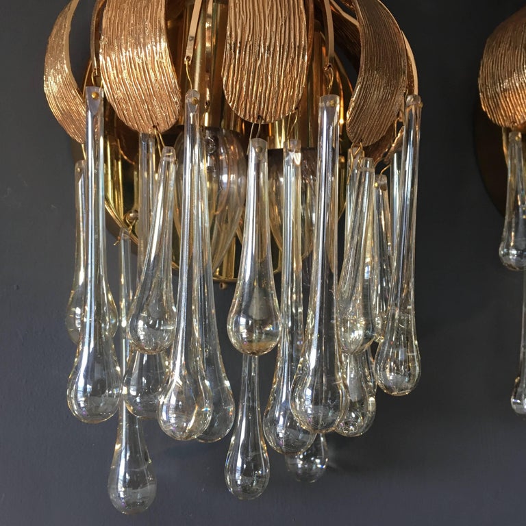 Palwa GoldPlated Murano Glass Teardrop Wall Sconces at 1stDibs