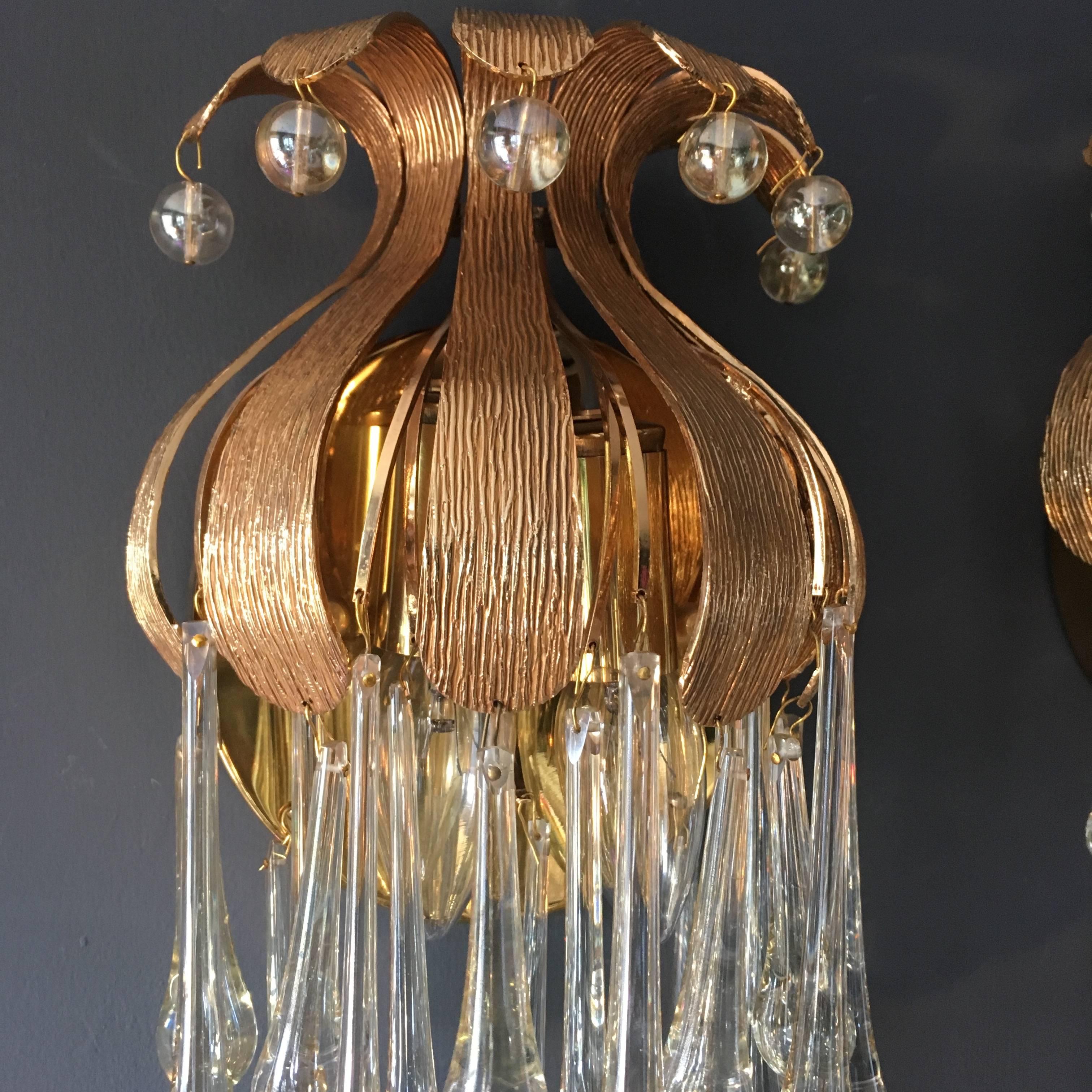 Palwa Gold-Plated Murano Glass Teardrop Wall Sconces 1