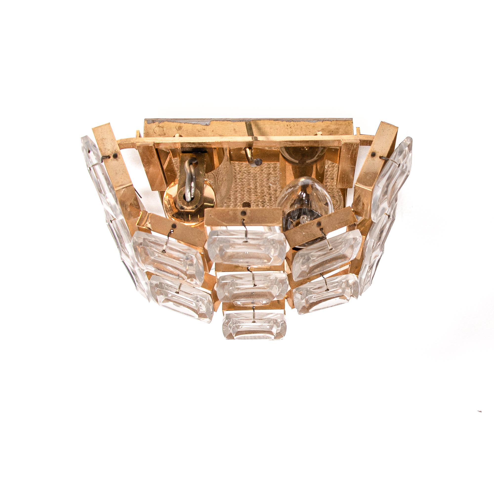 20th Century 1960 Germany Palwa Glamorous Jewel Wall Sconce Crystal & Gilt-Brass, Set of 2