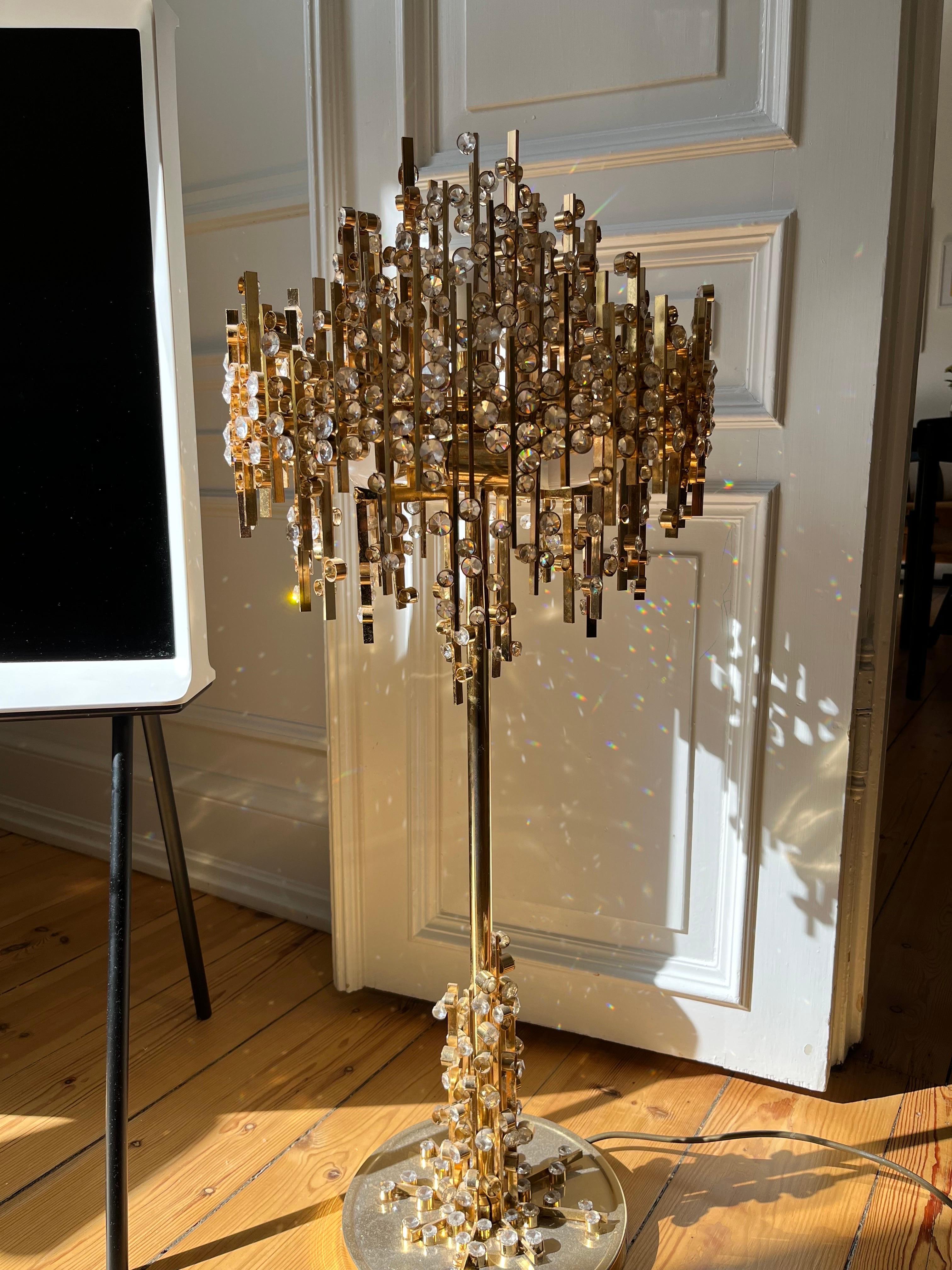 Mid-Century Modern Palwa lamp brass with cut crystal, Austria 1970 For Sale