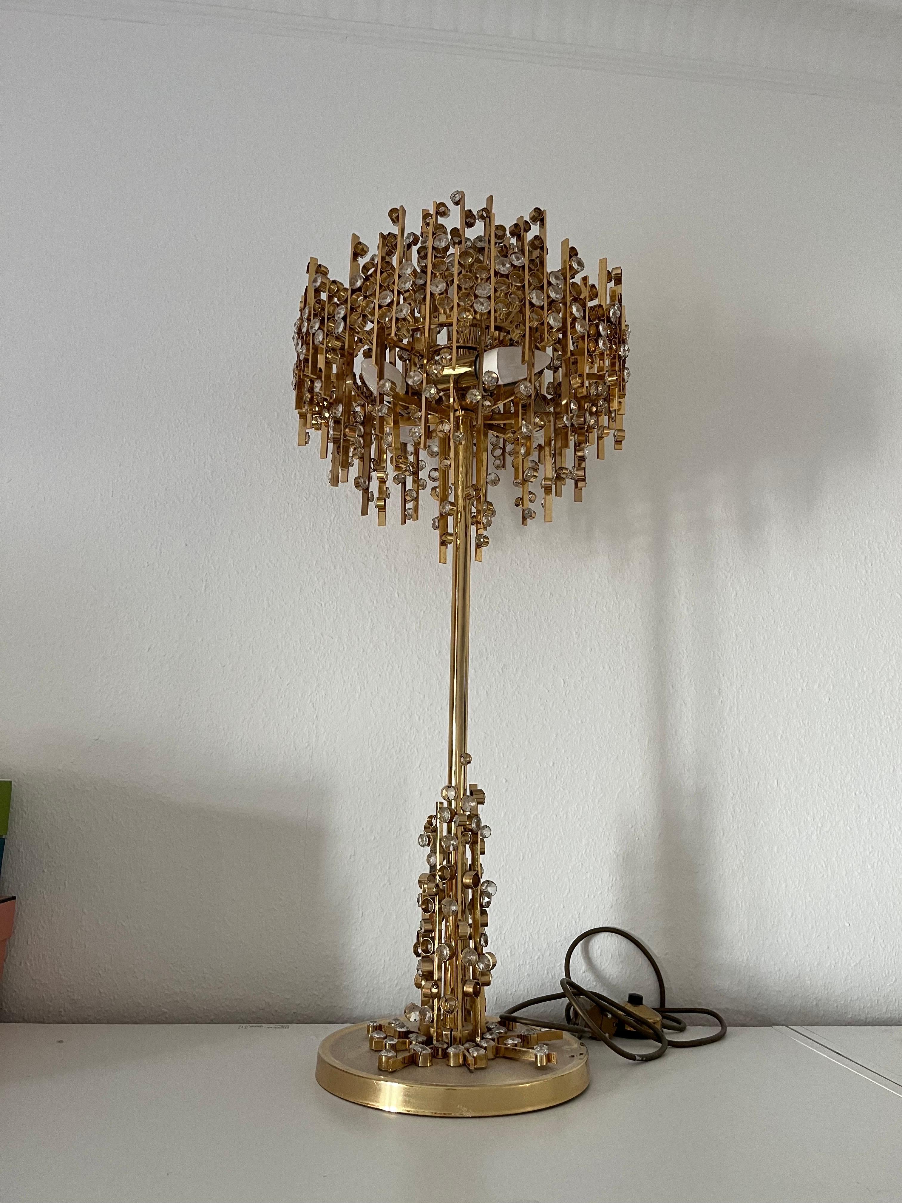 Palwa lamp brass with cut crystal, Austria 1970 In Good Condition For Sale In Bronx, NY