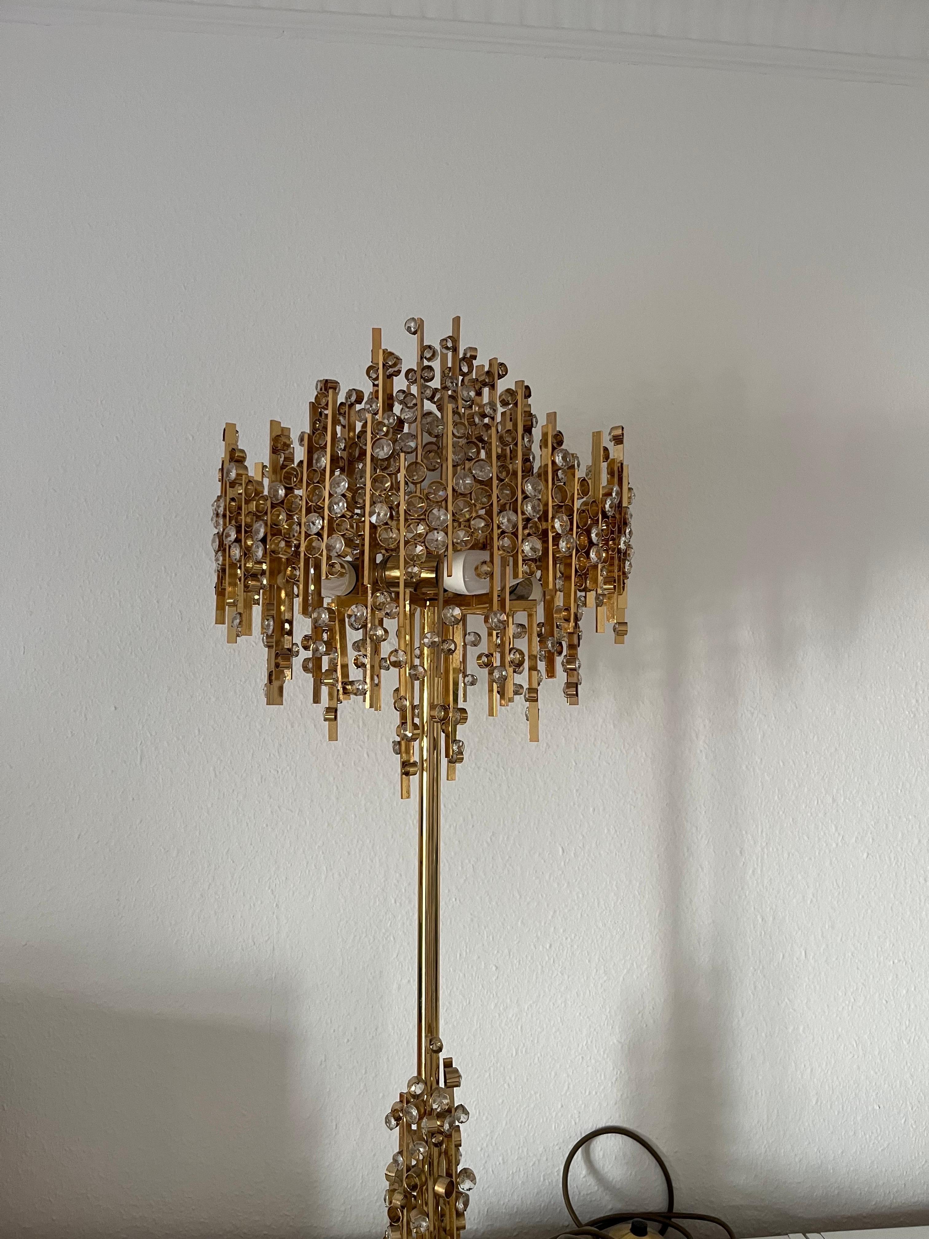 20th Century Palwa lamp brass with cut crystal, Austria 1970 For Sale