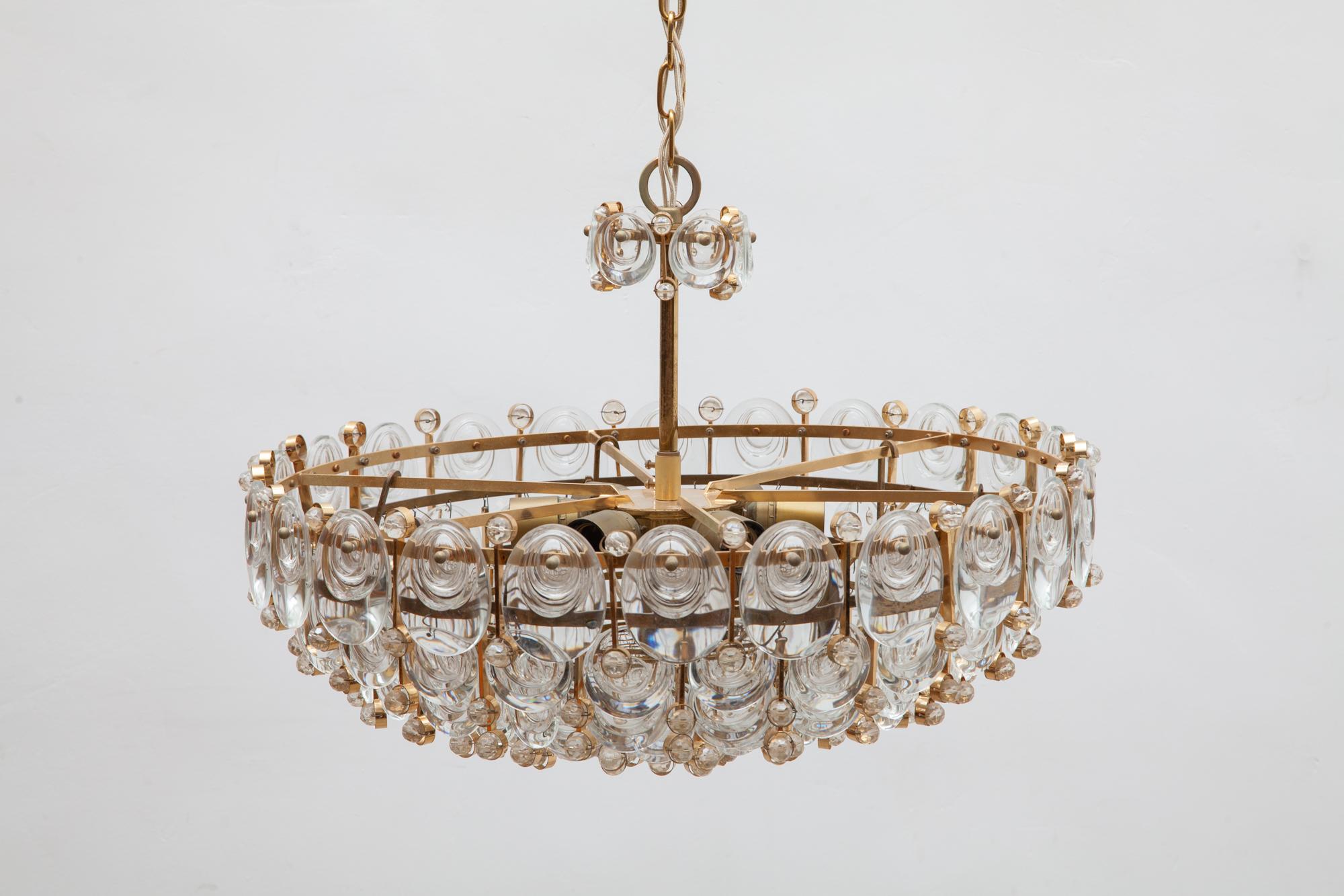 Hollywood Regency Palwa Large Crystal and Gilt Chandelier Mid-Century Modern, Germany