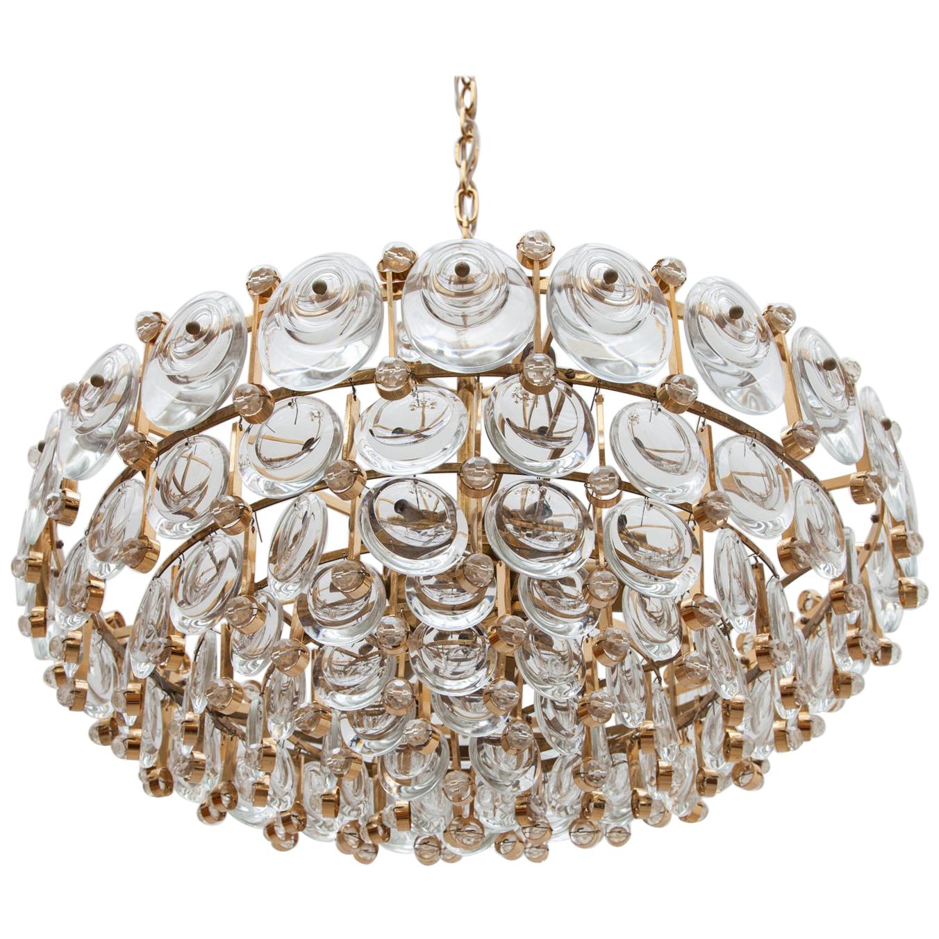 Palwa Large Crystal and Gilt Chandelier Mid-Century Modern, Germany
