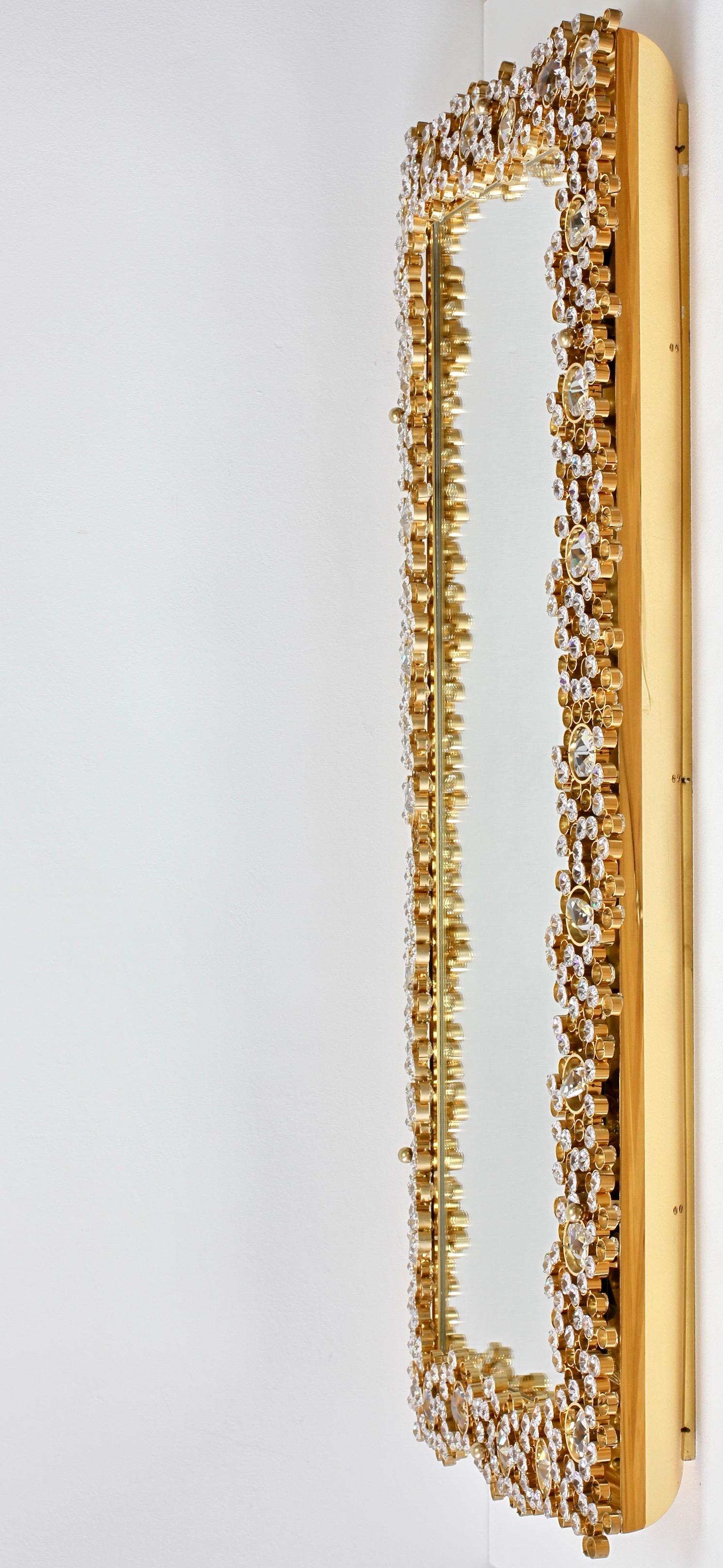 Gold Plate Palwa Large Midcentury Gilt Brass & Cut Faceted Crystal Backlit Wall Hung Mirror For Sale