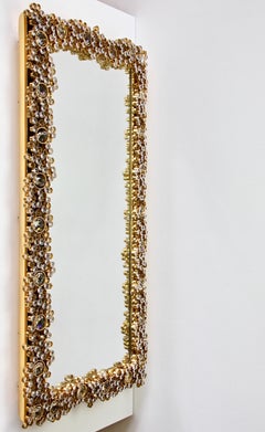 Palwa Large Midcentury Gilt Brass & Cut Faceted Crystal Backlit Wall Hung Mirror