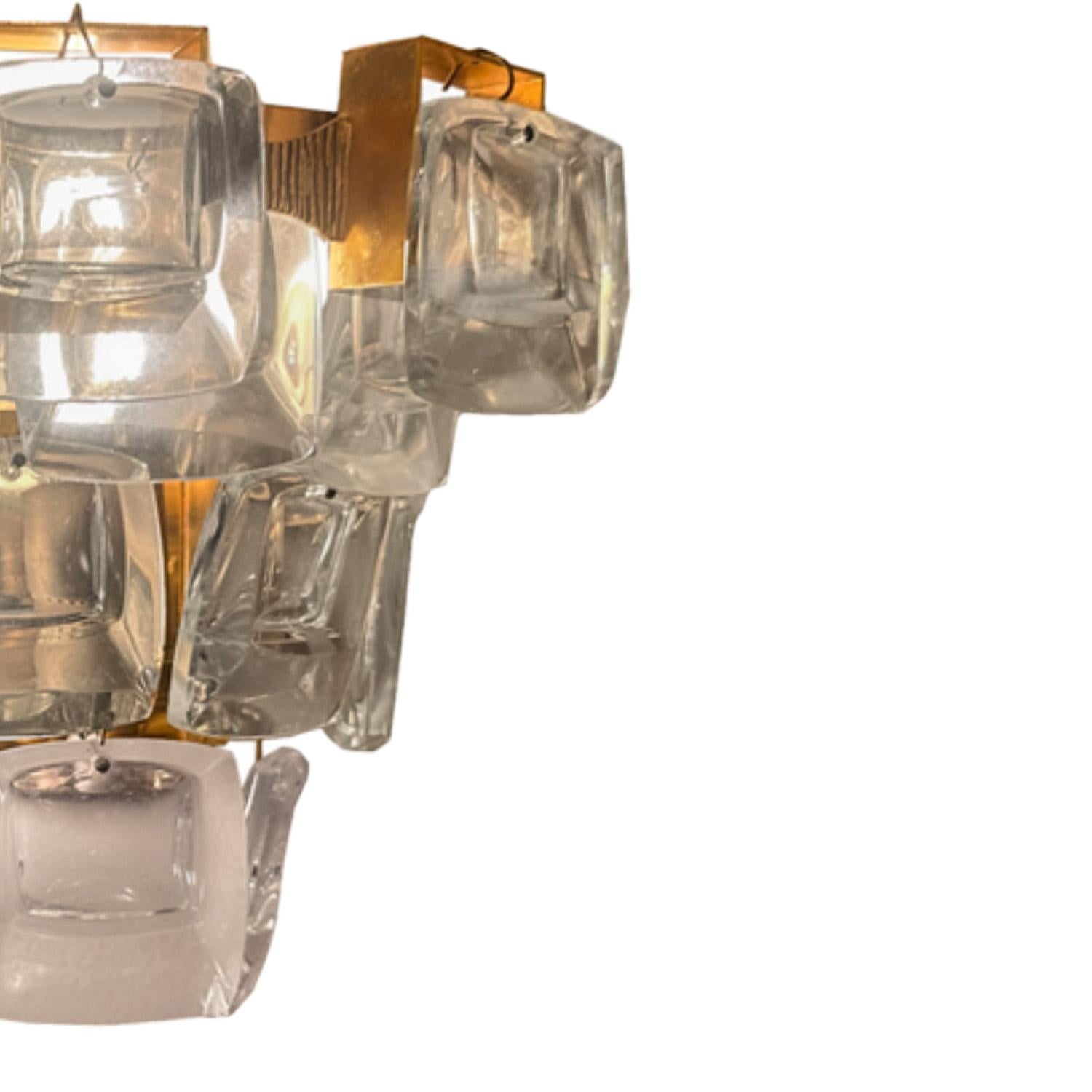 Palwa Mid-Century Modern Crystal And Etched Brass Sconces, 1960s In Good Condition For Sale In New York, NY