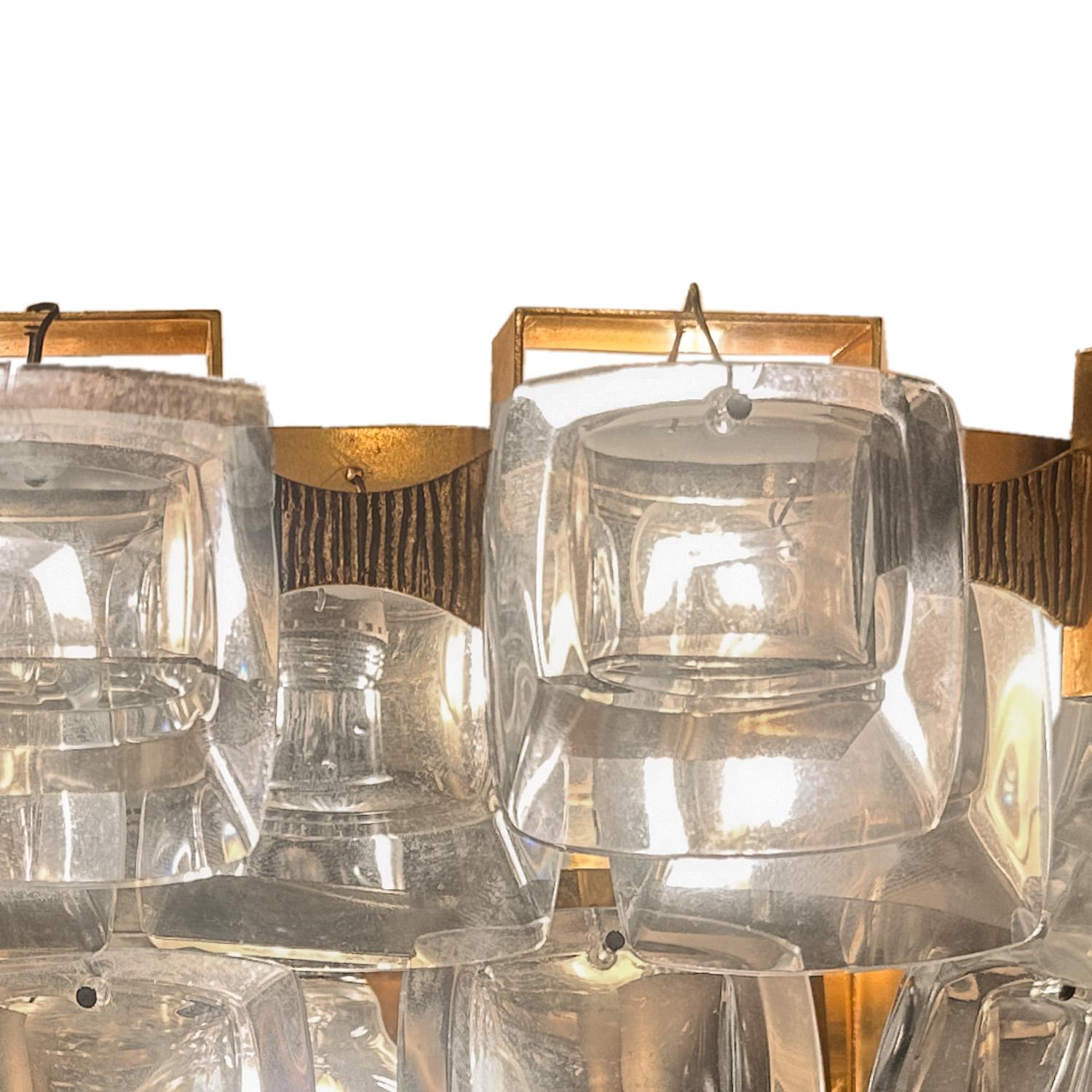 Mid-20th Century Palwa Mid-Century Modern Crystal And Etched Brass Sconces, 1960s For Sale