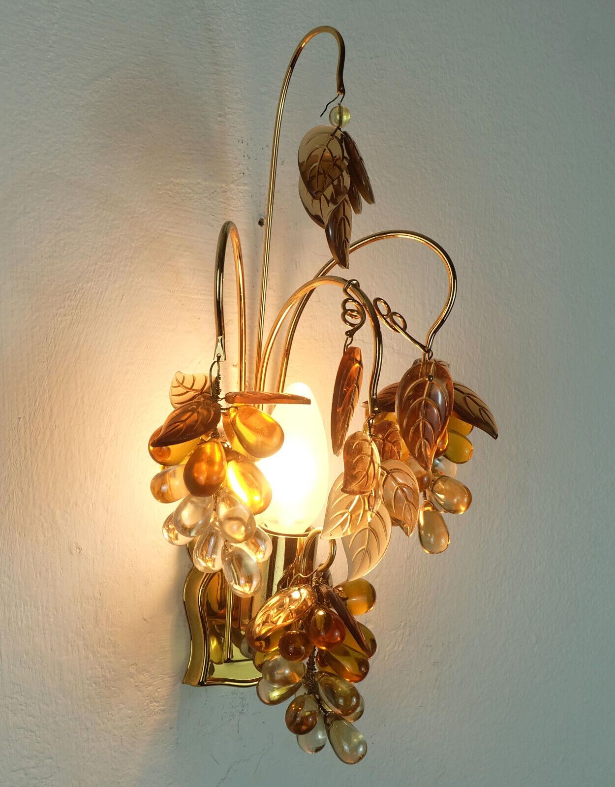 Mid-Century Modern palwa mid century SCONCE 1970s crystal glass and gilt brass grapes and leaves For Sale