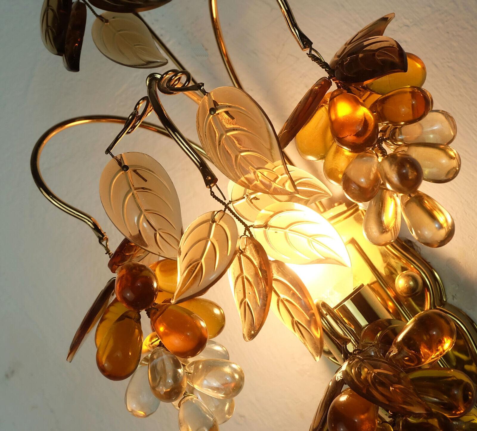 palwa mid century SCONCE 1970s crystal glass and gilt brass grapes and leaves In Good Condition For Sale In Mannheim, DE