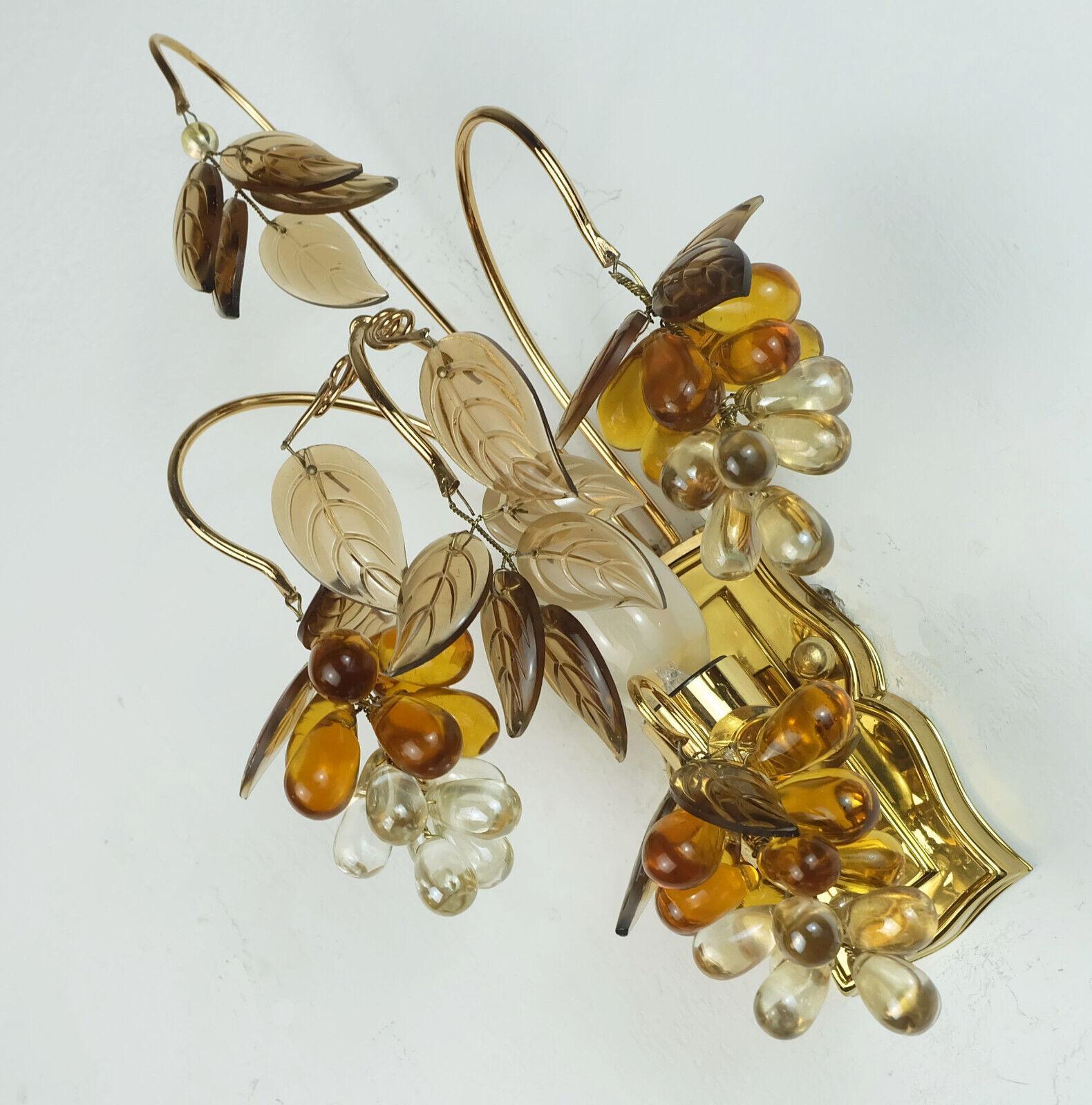 palwa mid century SCONCE 1970s crystal glass and gilt brass grapes and leaves For Sale 1