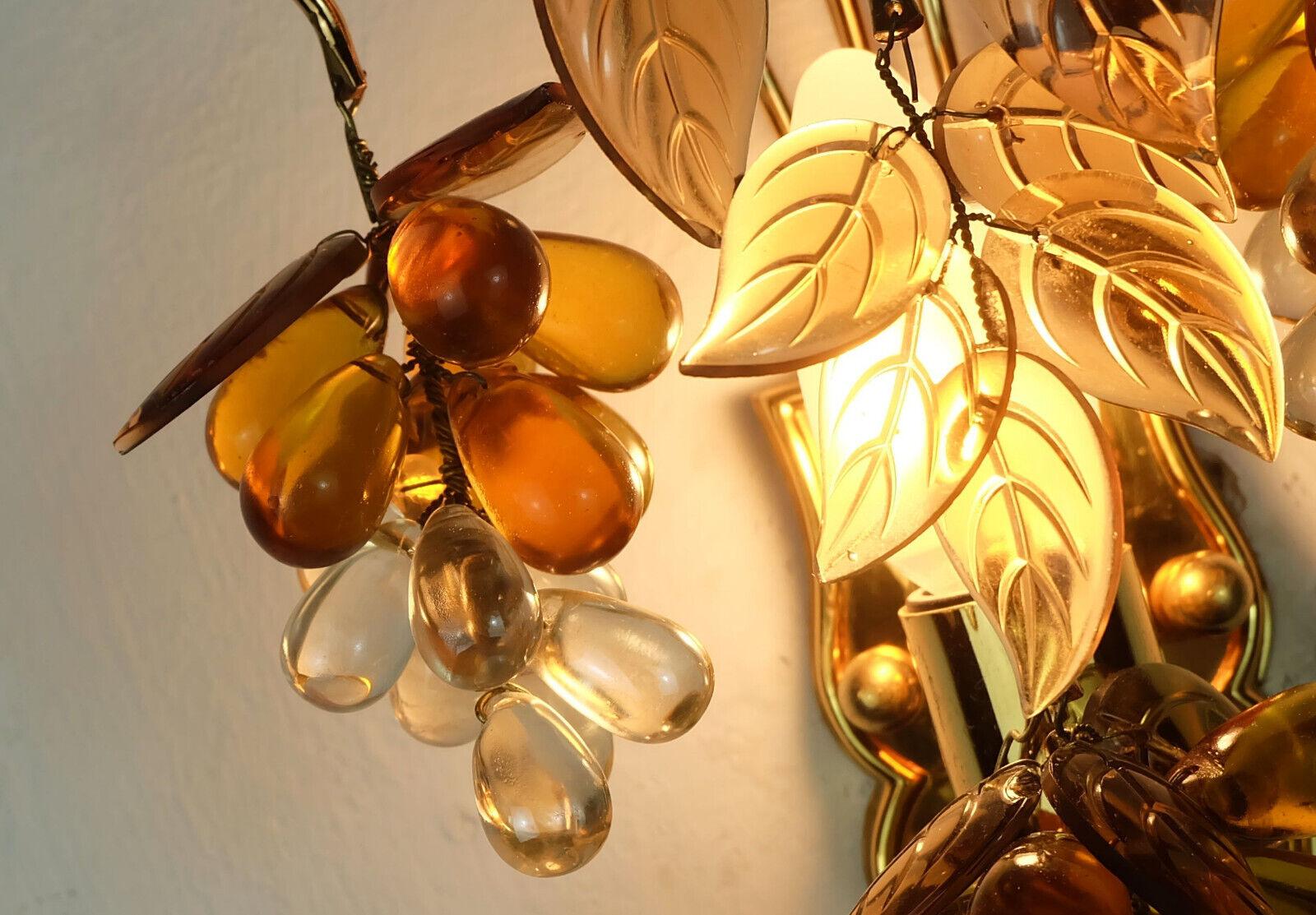 palwa mid century SCONCE 1970s crystal glass and gilt brass grapes and leaves For Sale 2