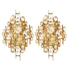 Palwa mid-century sconce Crystal Jewel gilt frame pair austria , 1960